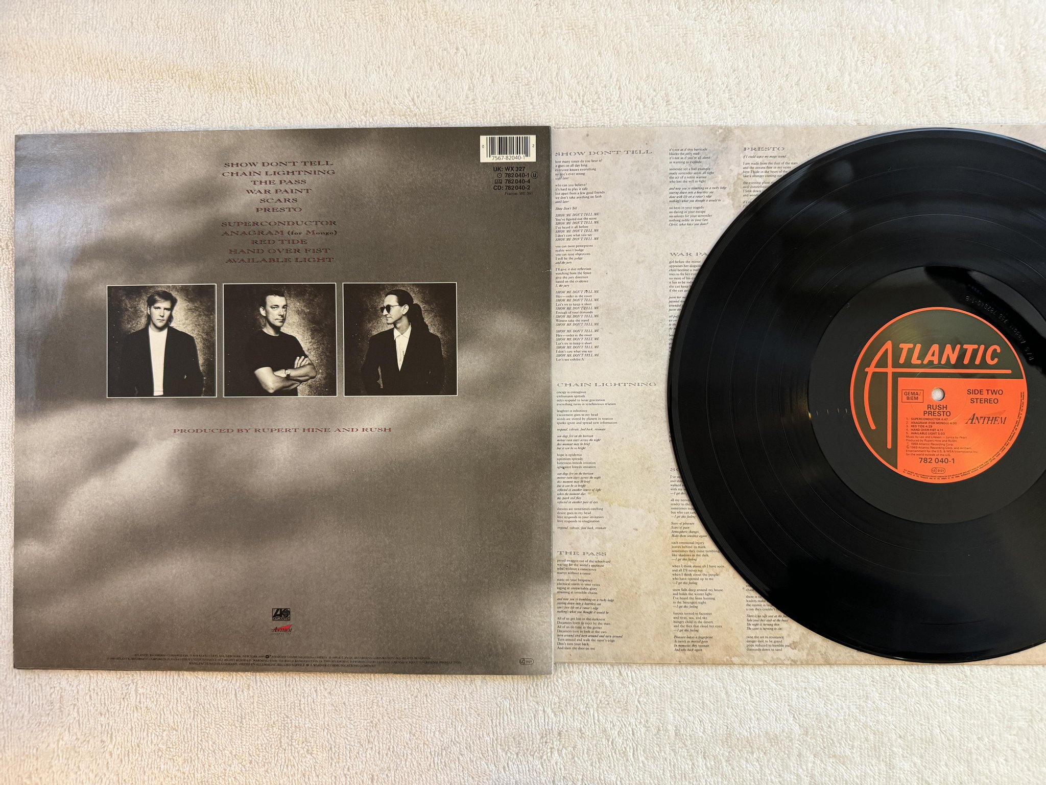 Omslagsbild för skivan RUSH presto LP -89 Ger ATLANTIC 782 040-1