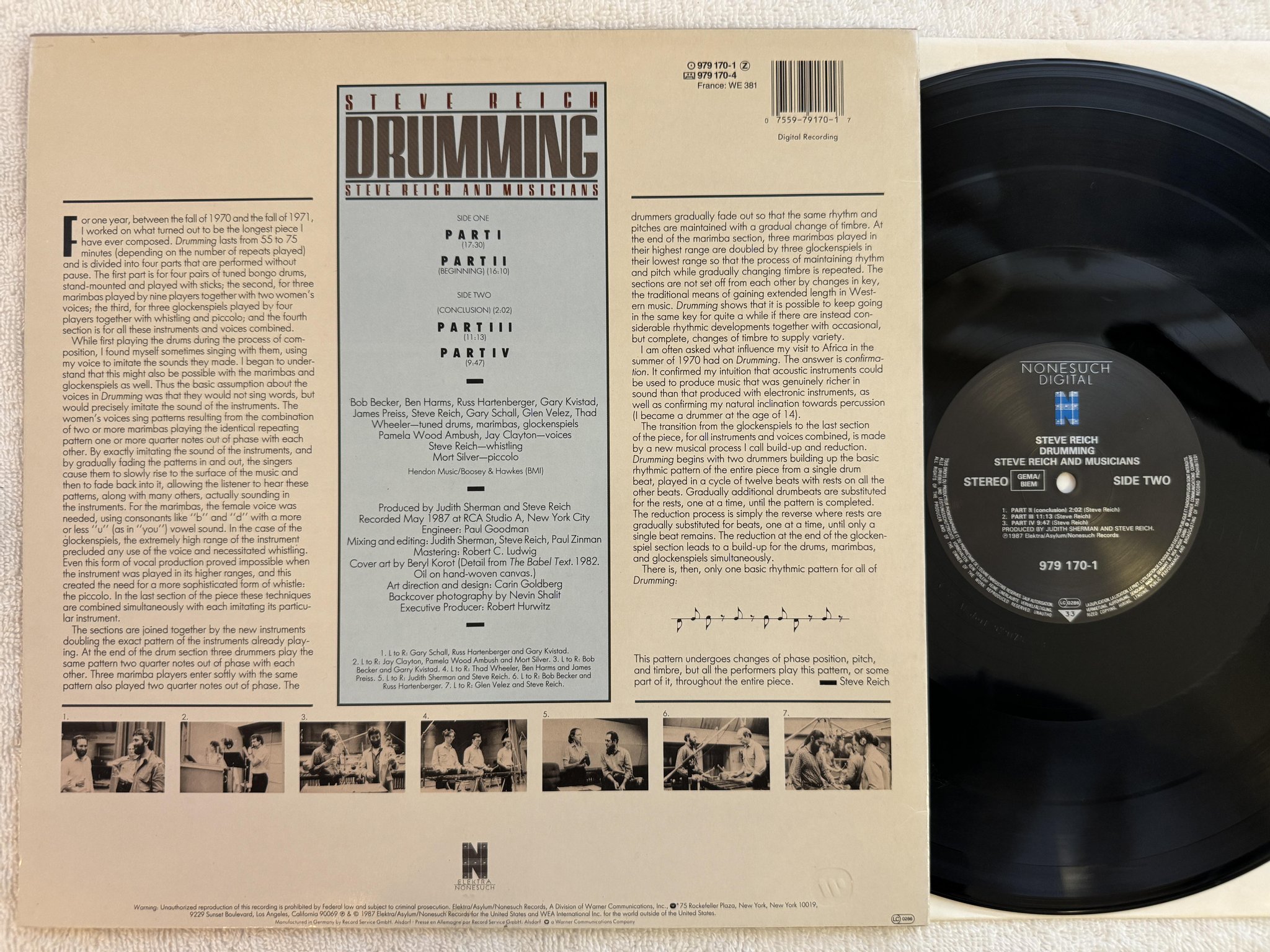 Omslagsbild för skivan STEVE REICH drumming LP -87 NONESUCH DIGITAL 979 170-1