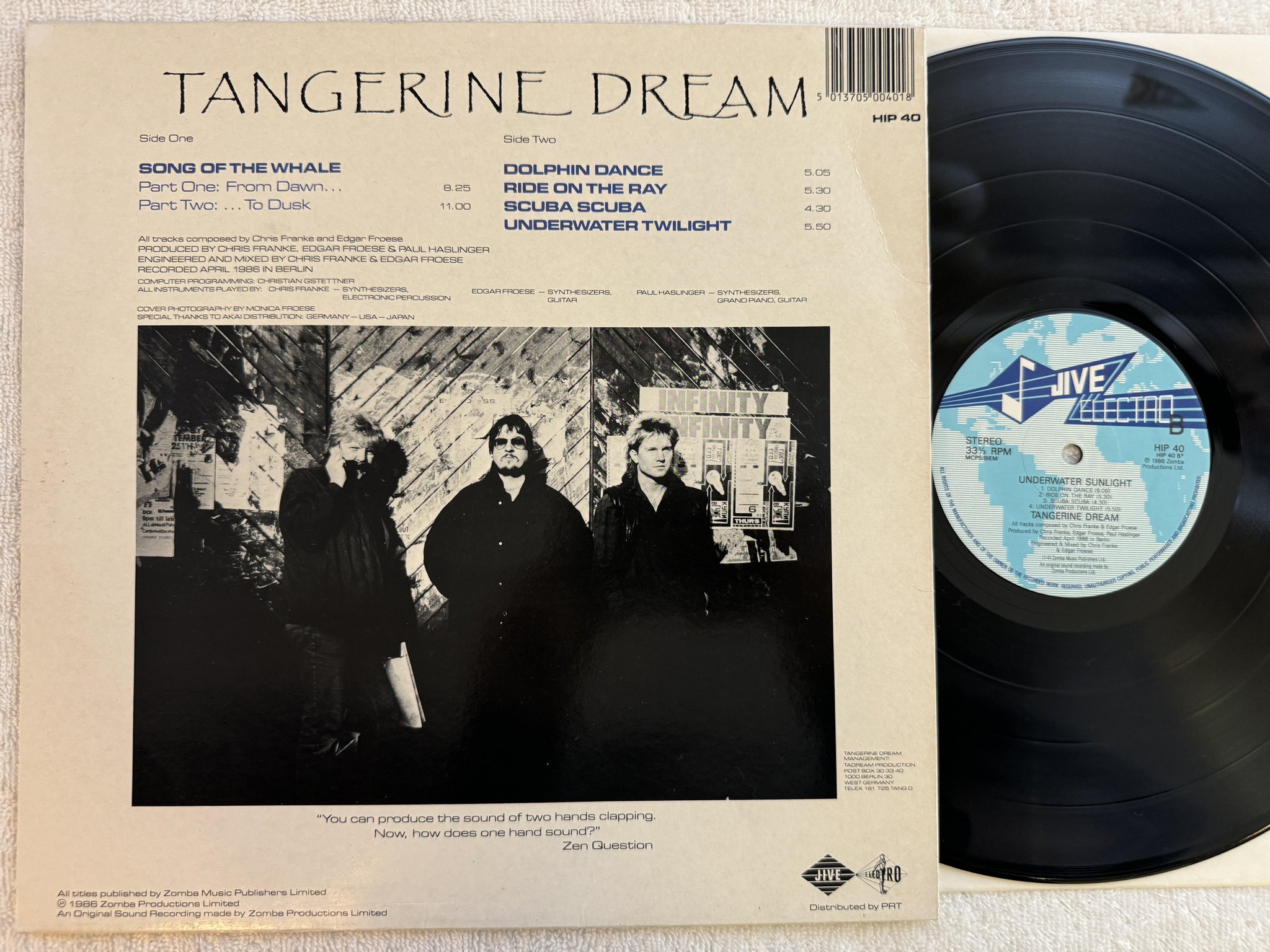 Omslagsbild för skivan TANGERINE DREAM underwater sunlight LP -86 UK JIVE ELECTRO HIP-40