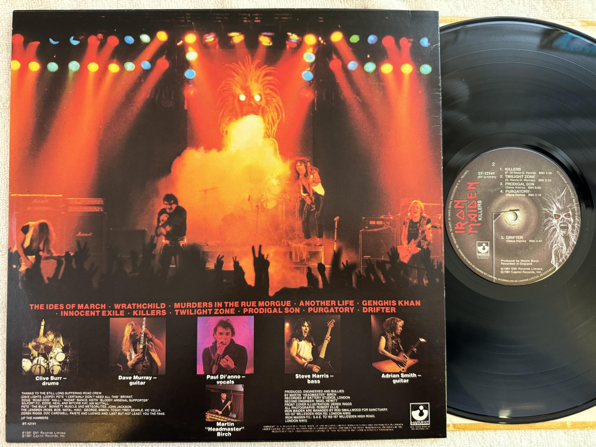 Omslagsbild för skivan IRON MAIDEN killers LP -81 Canada HARVEST ST 12141