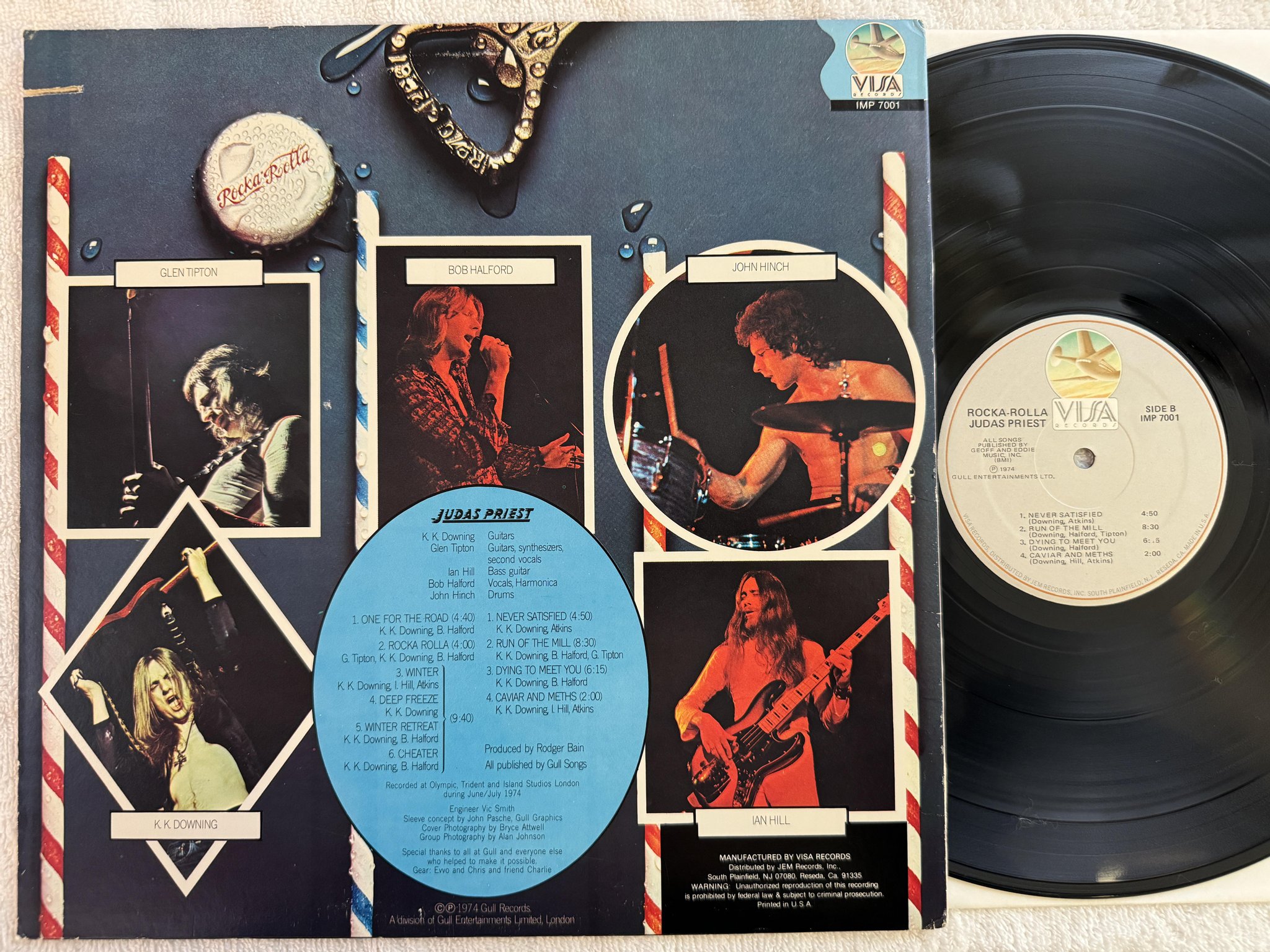 Omslagsbild för skivan JUDAS PRIEST rocka-rolla LP -74/79 US VISA IMP 7001