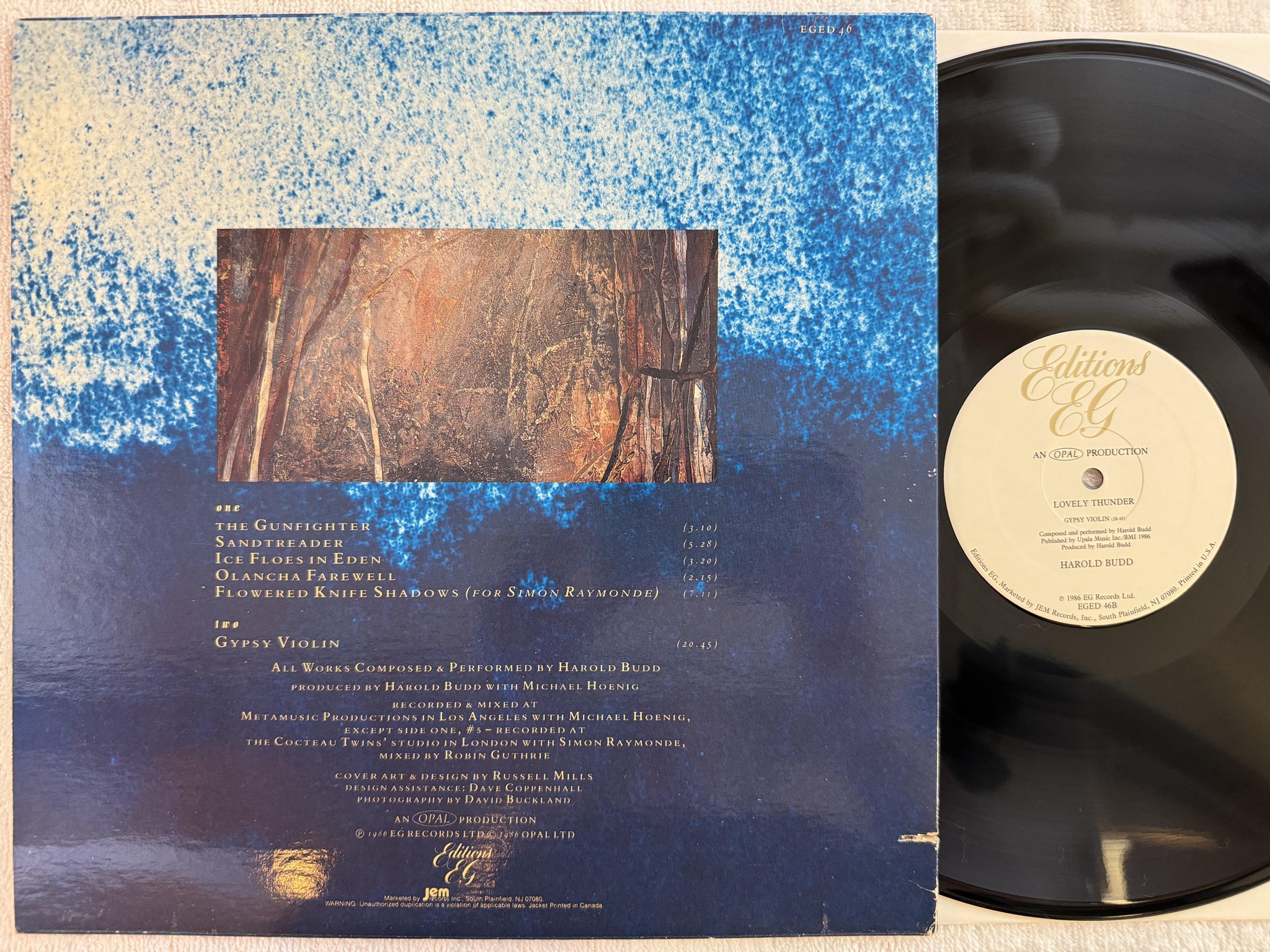 Omslagsbild för skivan HAROLD BUDD lovely thunder LP -86 US EDITIONS EG EGED 46 ** ELECTRONIC **