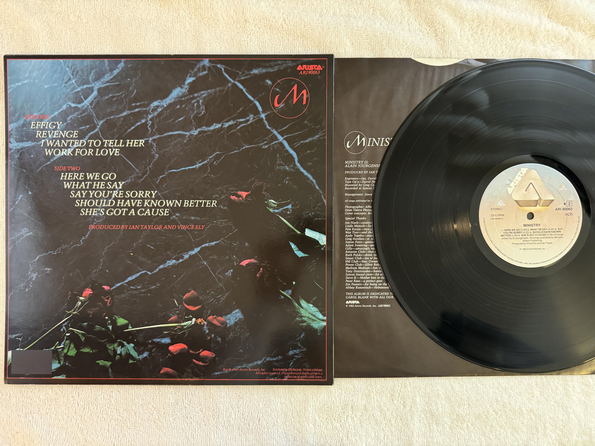 Omslagsbild för skivan MINISTRY with sympathy LP -83 ncb ARISTA ARI 90063 *** NEW WAVE ***