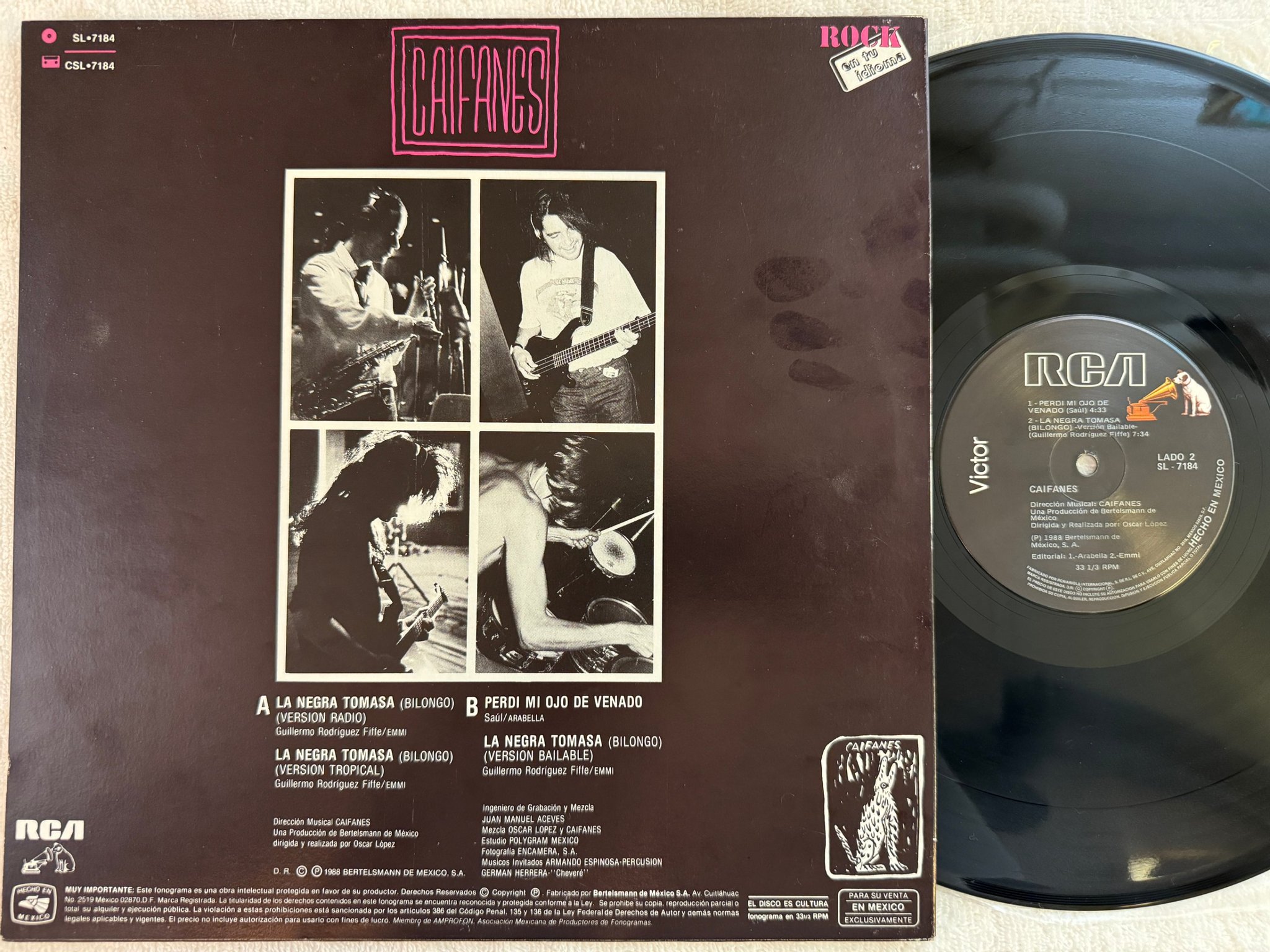 Omslagsbild för skivan CAIFANES La Negra Tomasa 12"EP -88 MEXICO RCA Victor SLP-7184 ** LATIN ROCK **