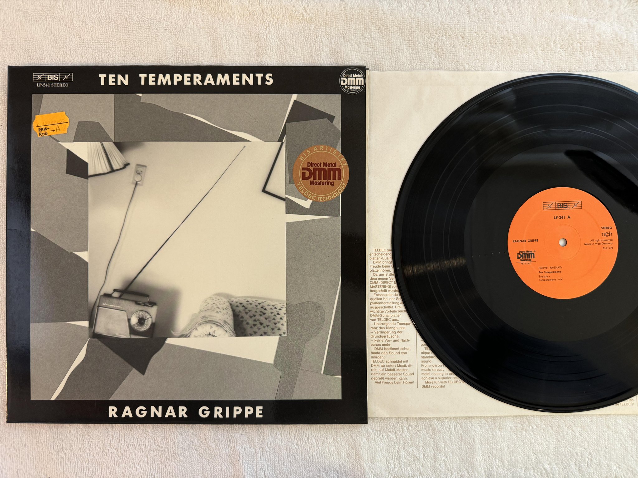 Omslagsbild för skivan RAGNAR GRIPPE Ten Temperaments LP -82 Swe BIS LP-241 *** MODERN CLASSICAL ***