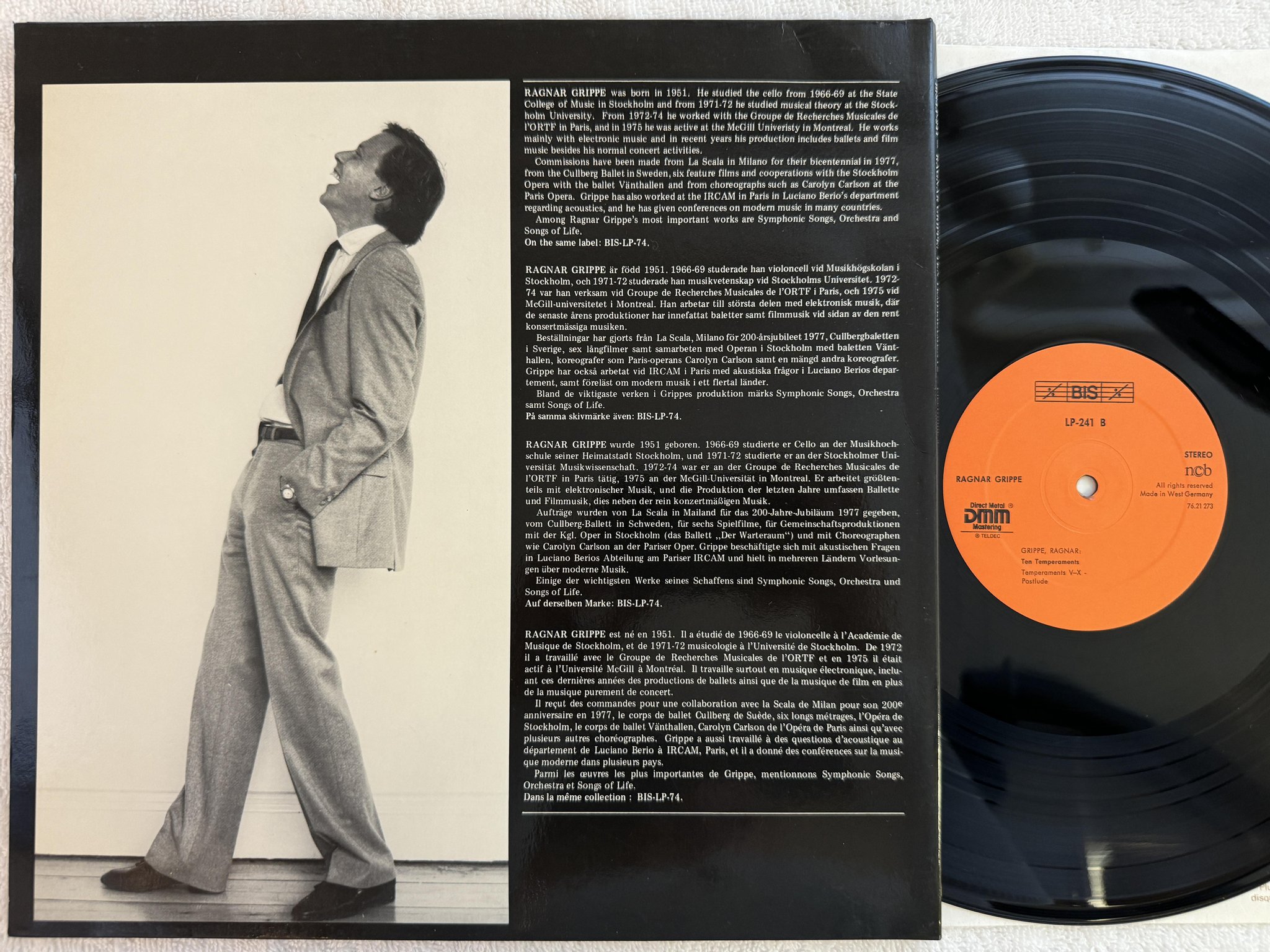 Omslagsbild för skivan RAGNAR GRIPPE Ten Temperaments LP -82 Swe BIS LP-241 *** MODERN CLASSICAL ***