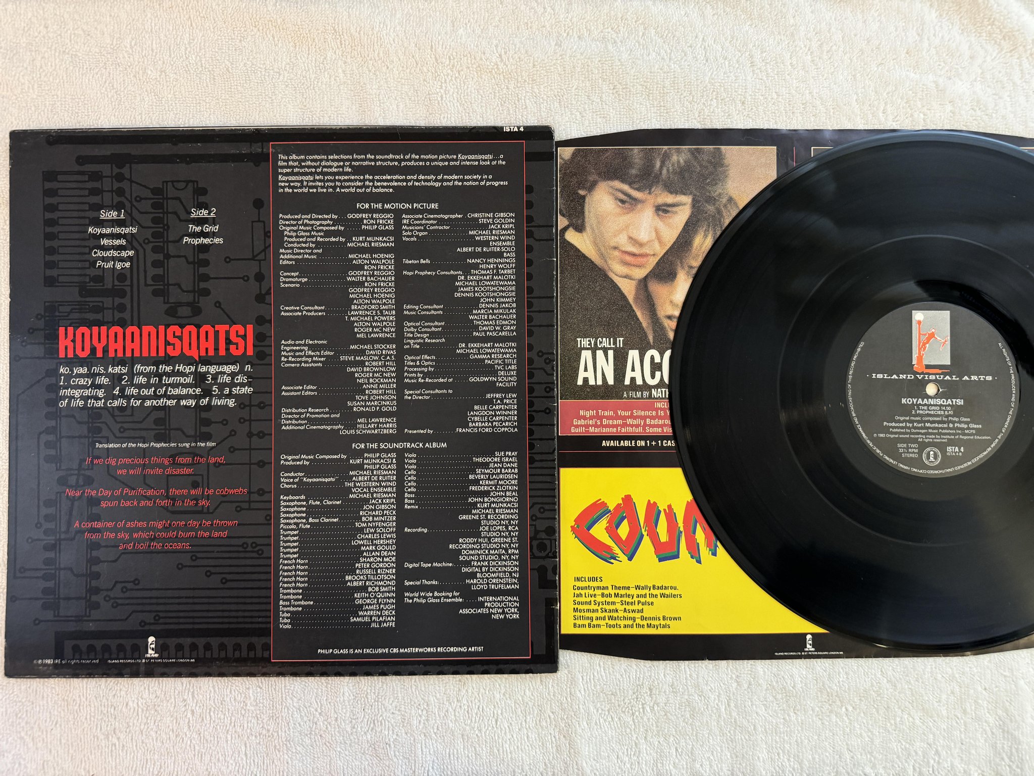 Omslagsbild för skivan PHILIP GLASS koyaanisqatsi LP -83 UK ISLAND ISTA 4