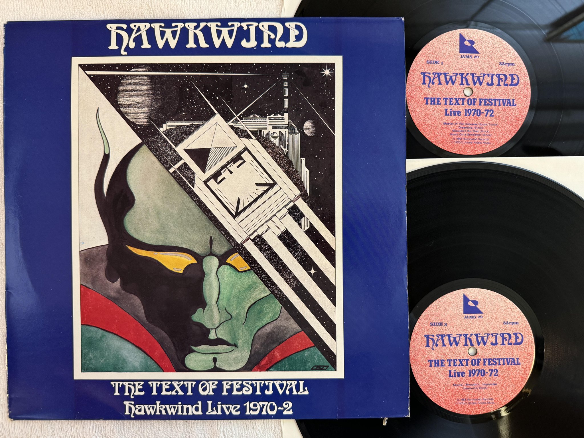 Omslagsbild för skivan HAWKWIND The Text Of Festival Live -70-72 2xLP -83 UK JAMS 29