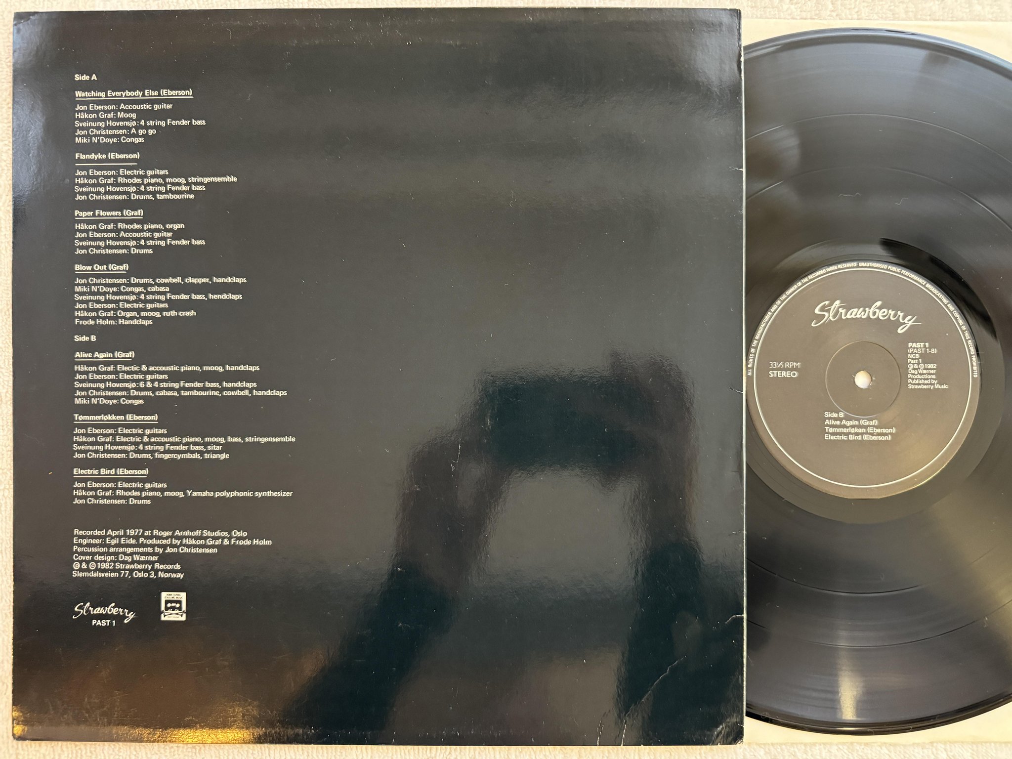 Omslagsbild för skivan EBERSON GRAF CHRISTENSEN HOVENSJØ blow out LP -82 Nor STRAWBERRY Past 1