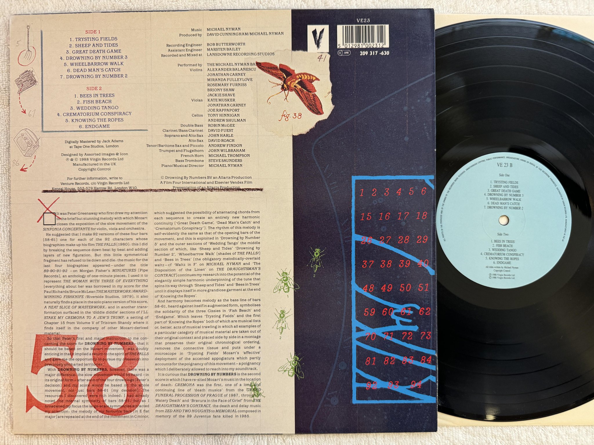 Omslagsbild för skivan MICHAEL NYMAN drowning by numbers LP -88 UK VENTURE VE 23