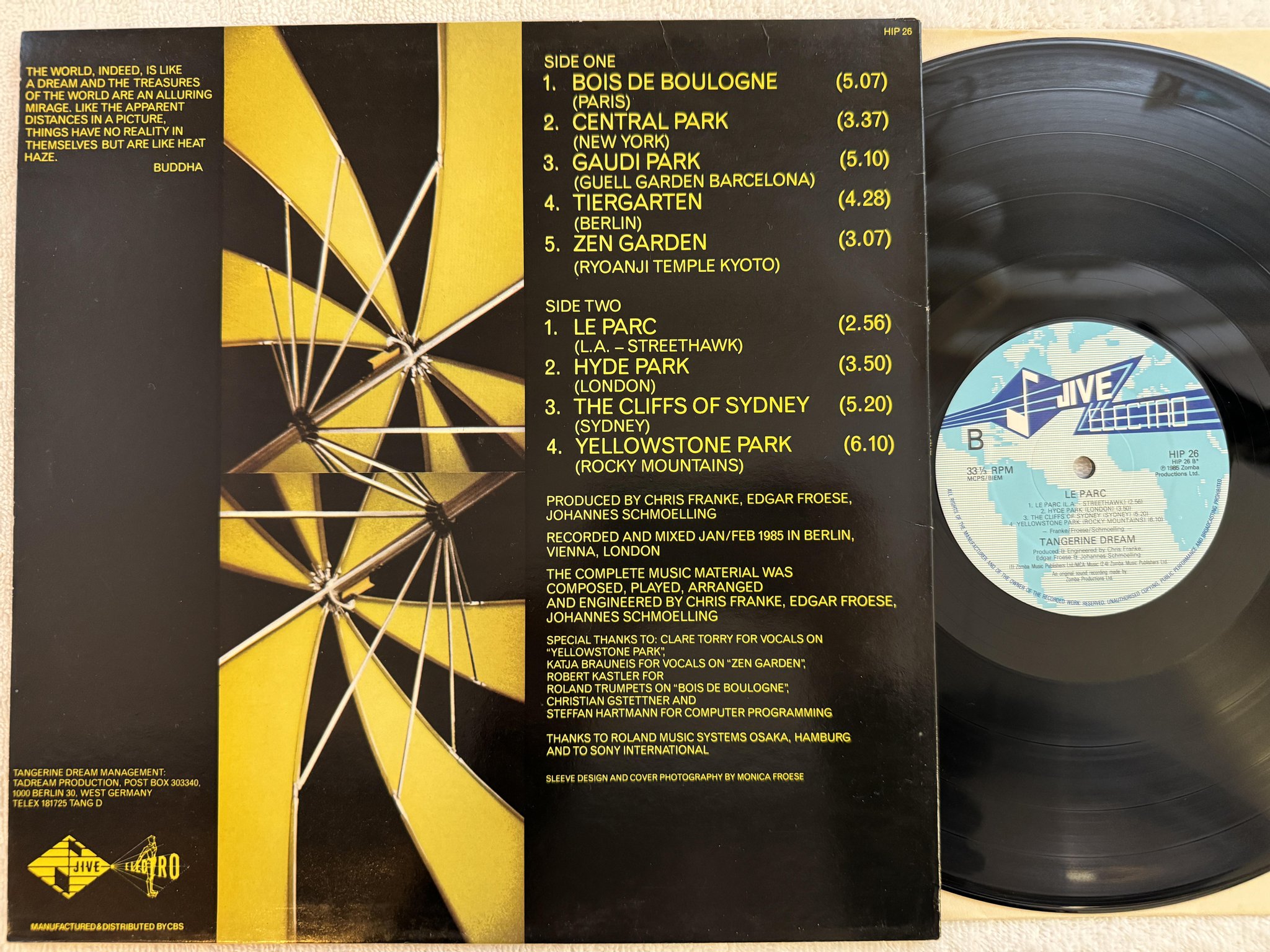 Omslagsbild för skivan TANGERINE DREAM le parc LP -85 Ger JIVE ELECTRO HIP 26