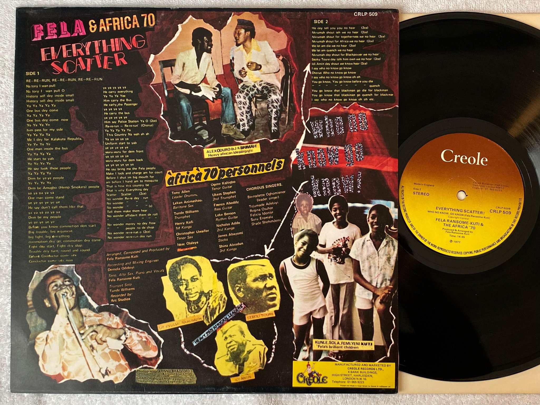Omslagsbild för skivan FELA & AFRICA 70 Everything Scatter LP -77 UK CREOLE CRLP 509 * RARE AFRO FUNK *
