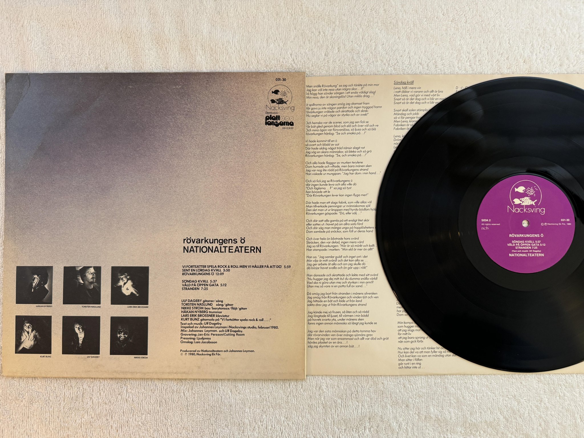 Omslagsbild för skivan NATIONALTEATERN rövarkungens ö LP -80 NACKSVING 031-30
