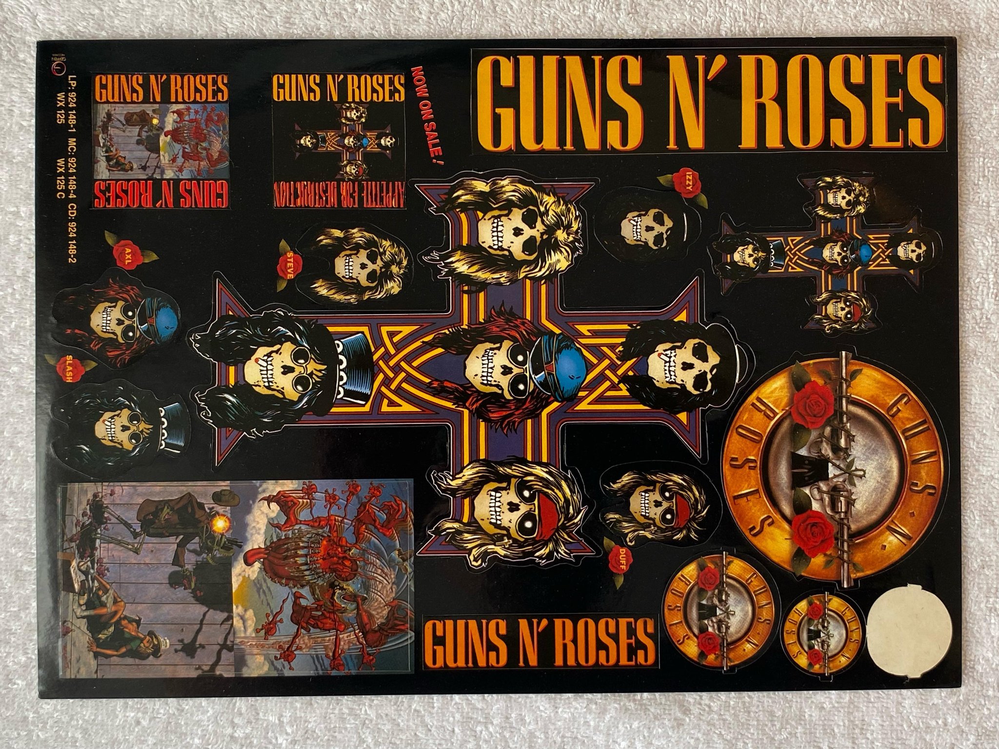 Omslagsbild för skivan GUNS N ROSES appetite for destruction LP -87 Ger GEFFEN 924 148-1 ** STICKERS **
