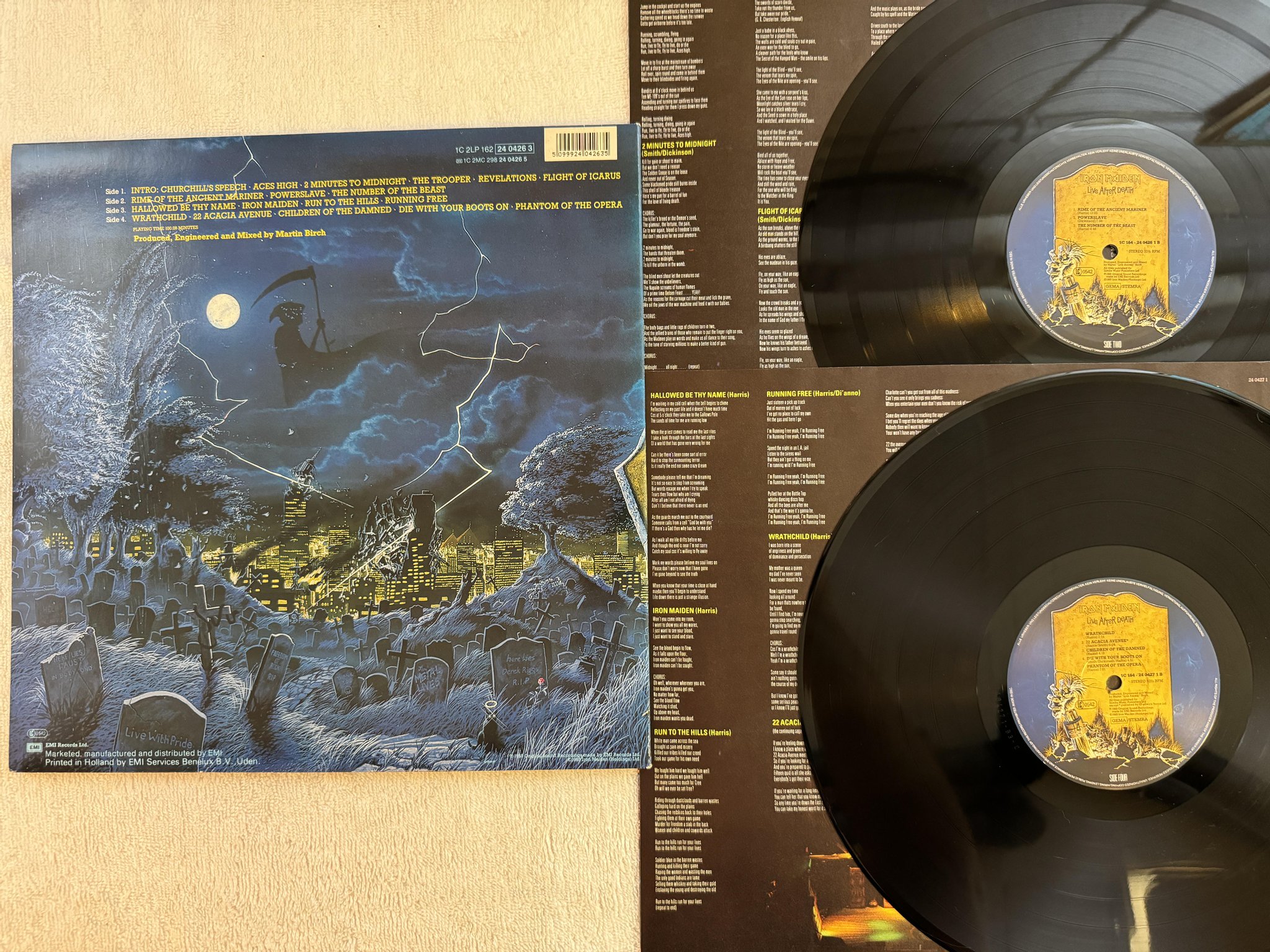 Omslagsbild för skivan IRON MAIDEN live after death 2xLP -85 Hol emi 162 24 0426 3