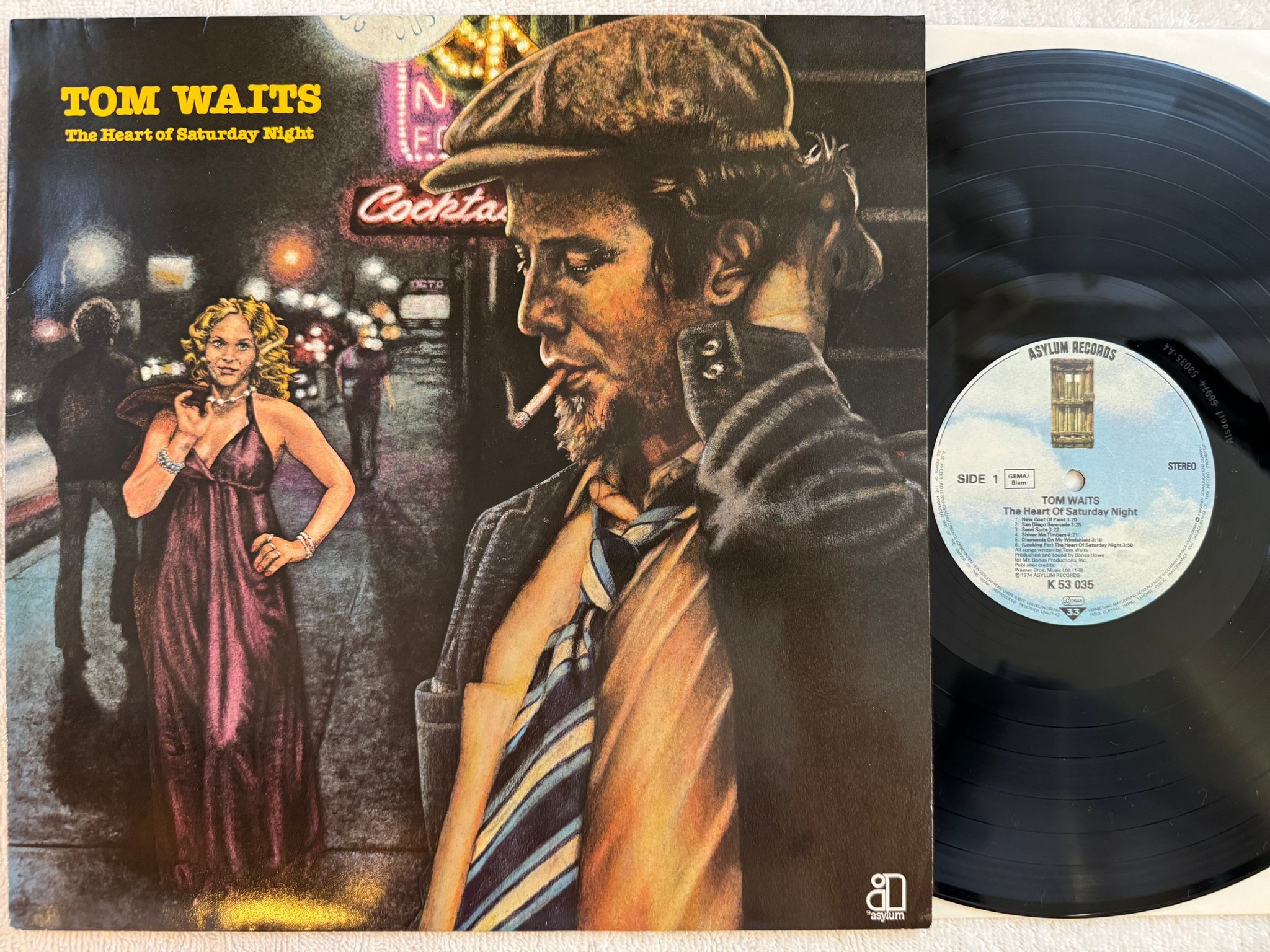 Omslagsbild för skivan TOM WAITS the heart of Saturday night LP Ger ASYLUM K 53035
