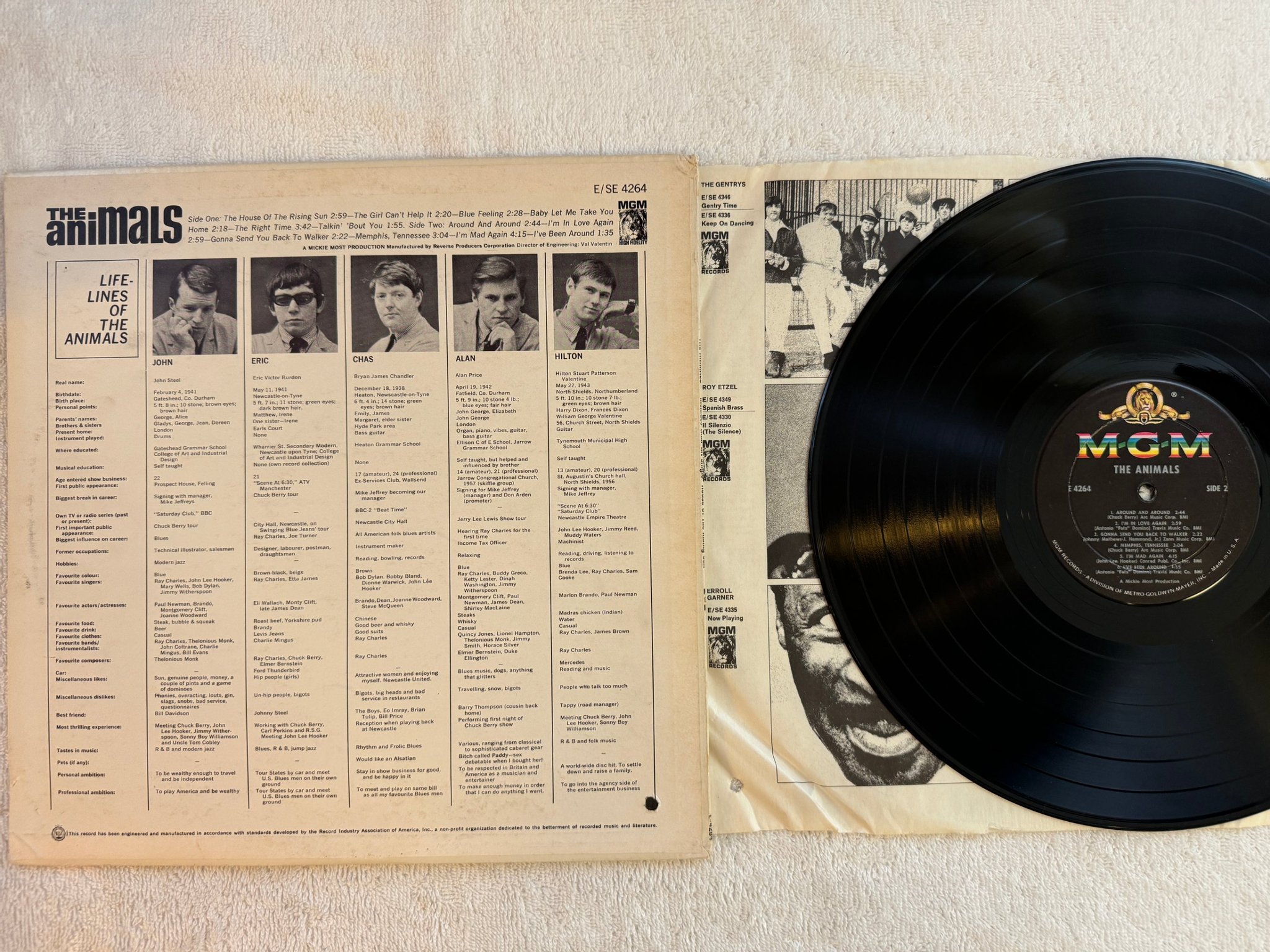 Omslagsbild för skivan THE ANIMALS s/t LP -64 US MGM E-4264 ** THE HOUSE OF THE RISING SUN **