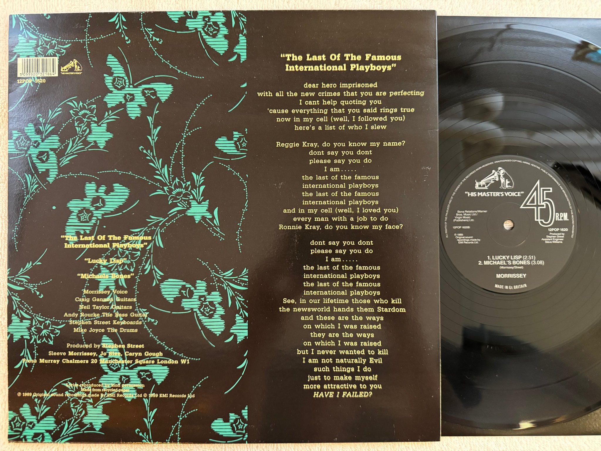 Omslagsbild för skivan MORRISEY lucky lisp 12" -89 UK HIS MASTER'S VOICE 12pop 1620