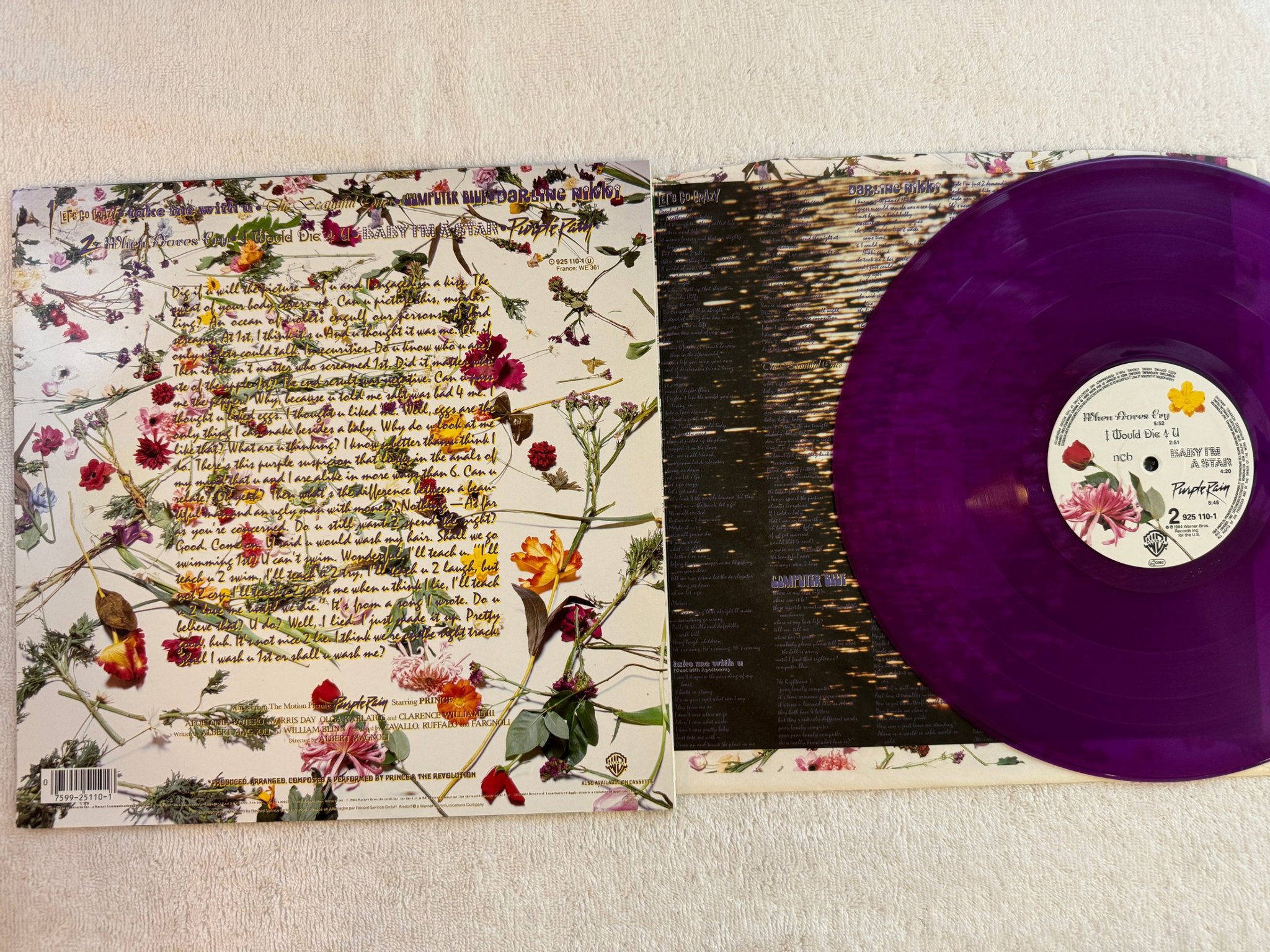 Omslagsbild för skivan PRINCE purple rain LP -84 ncb WARNER BROS 925 110-1 *** purple vinyl ***