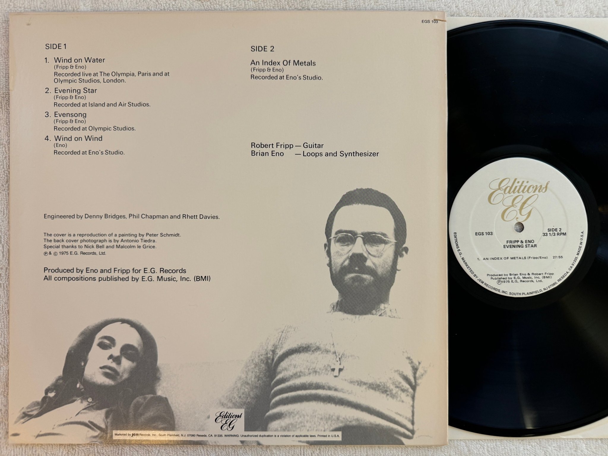 Omslagsbild för skivan FRIPP & ENO evening star LP -75 US EDITIONS EG EGS 103