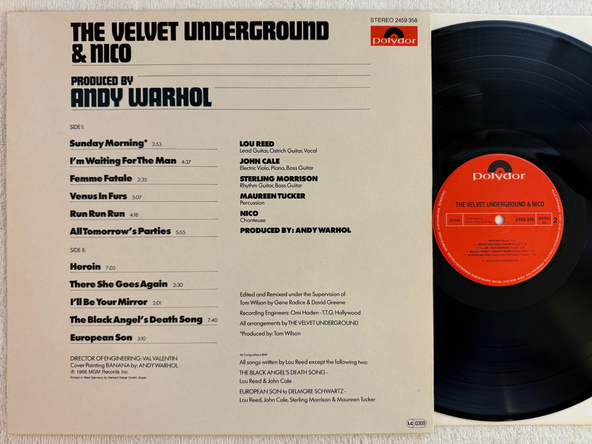 Omslagsbild för skivan THE VELVET UNDERGROUND & NICO s/t LP re Ger POLYDOR 2459358 ** Andy Warhol **