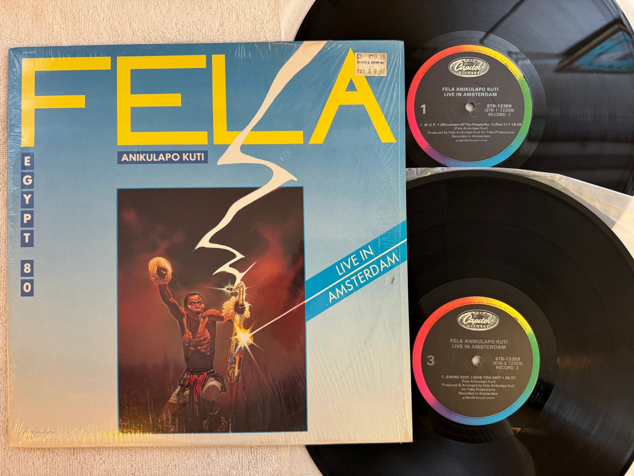 Omslagsbild för skivan FELA KUTI / EGYPT 80 Live In Amsterdam 2xLP -84 US CAPITOL STB-12359