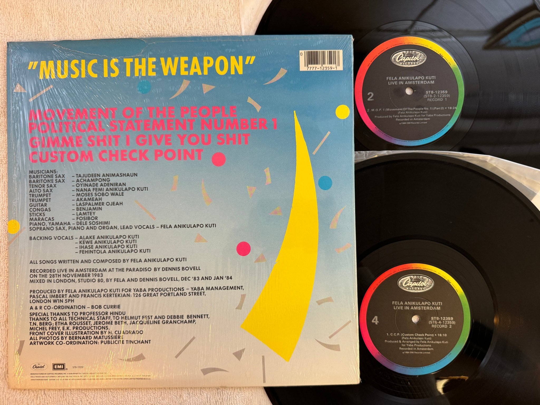 Omslagsbild för skivan FELA KUTI / EGYPT 80 Live In Amsterdam 2xLP -84 US CAPITOL STB-12359