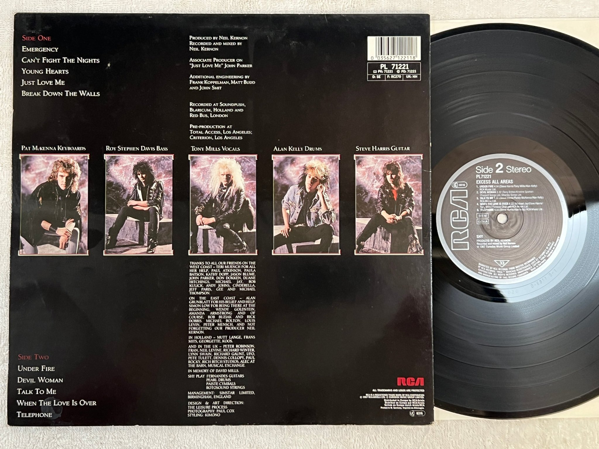 Omslagsbild för skivan SHY Excess All Areas LP -87 EU RCA PL 71221