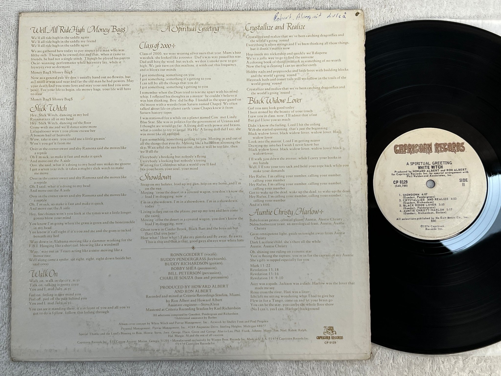 Omslagsbild för skivan WHITE WITCH a spiritual greeting LP -74 US CAPRICORN CP 0129