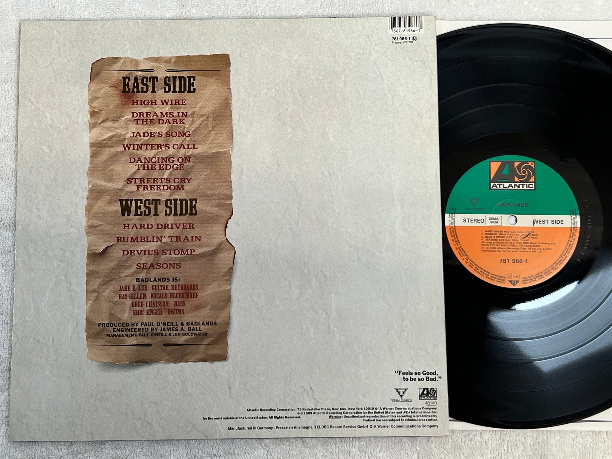 Omslagsbild för skivan BADLANDS s/t LP -89 EU ATLANTIC 781 966-1