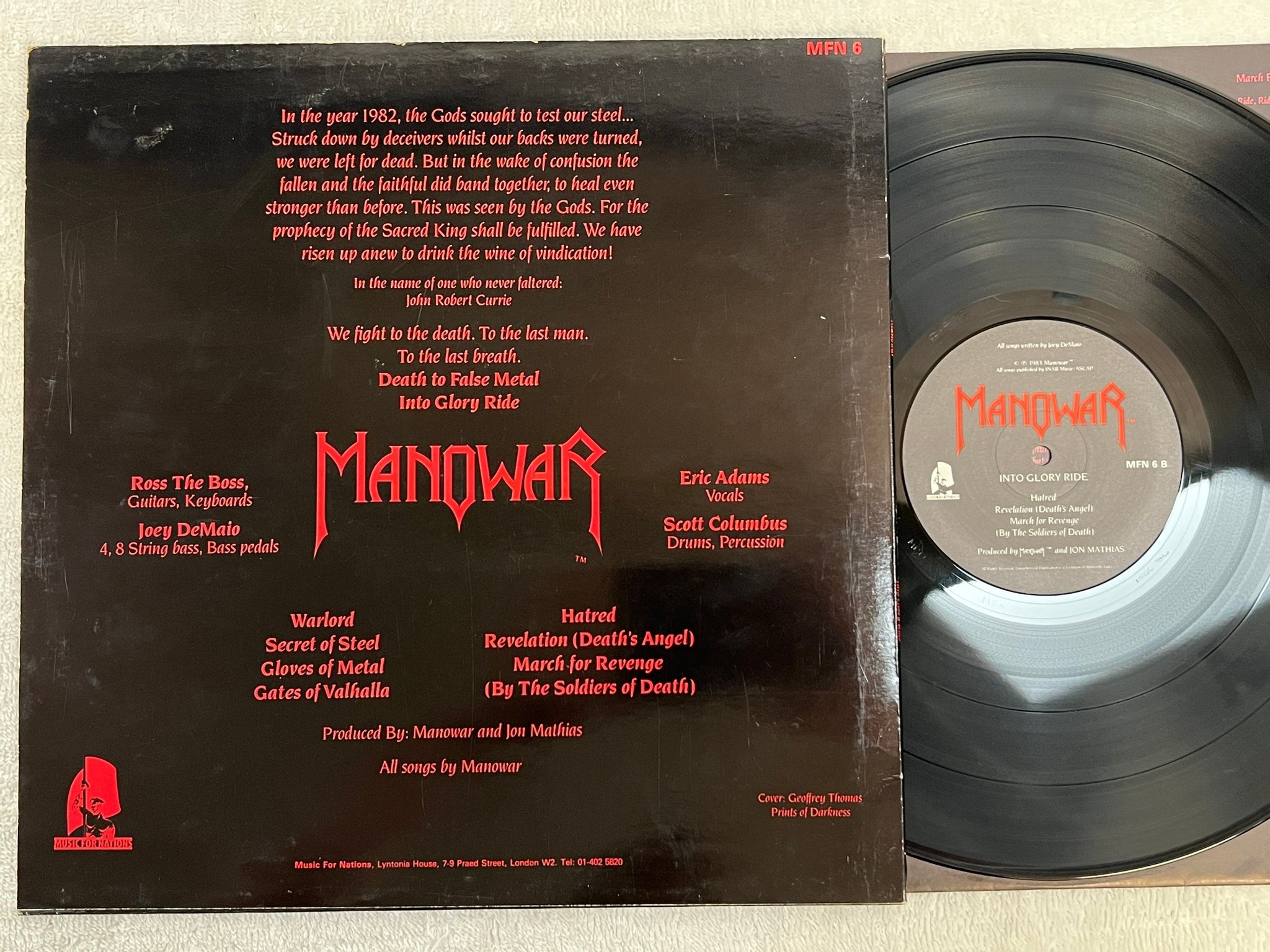 Omslagsbild för skivan MANOWAR Into Glory Ride LP -83 UK MUSIC FOR NATIONS MFN 6