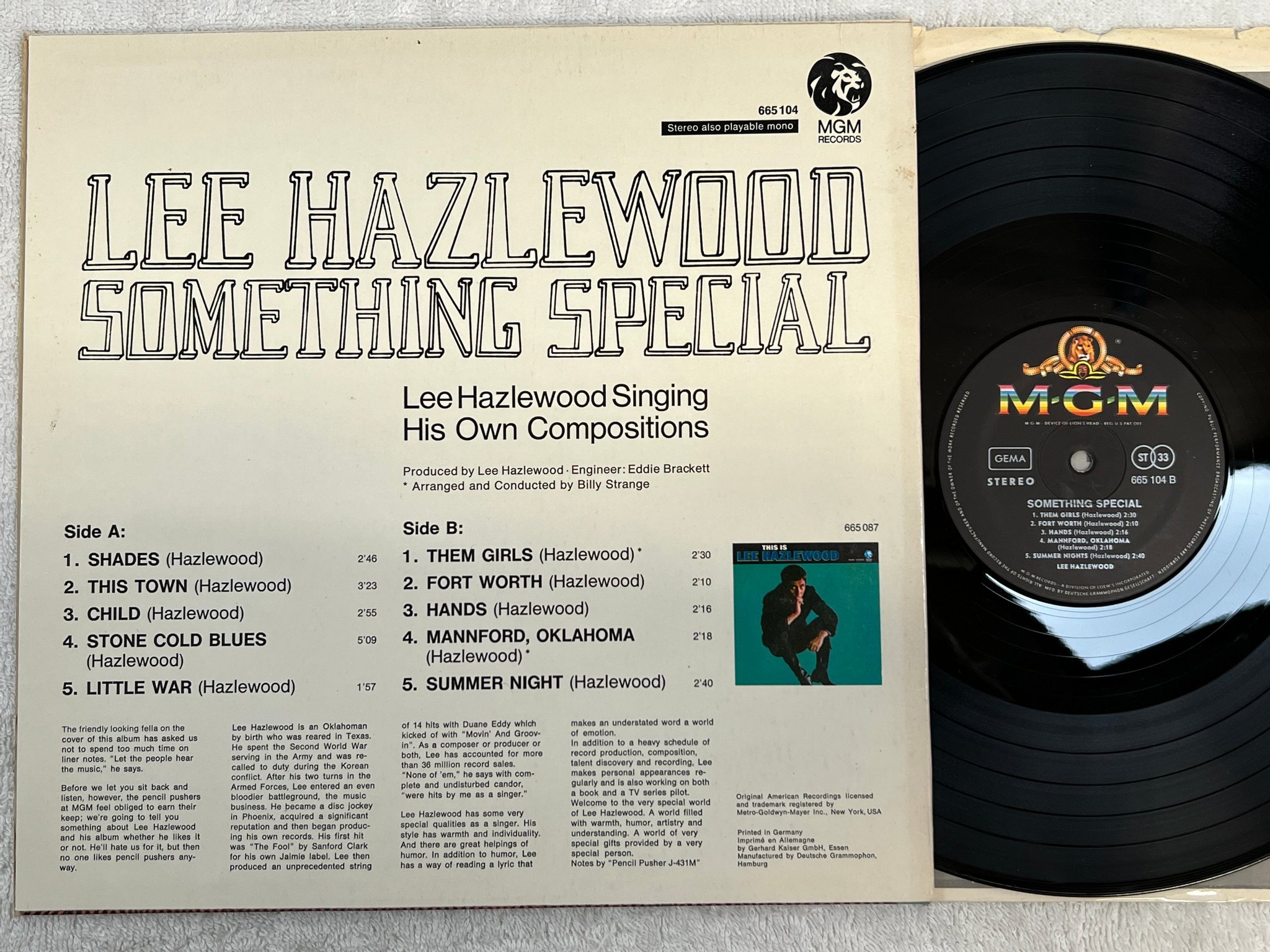 Omslagsbild för skivan LEE HAZLEWOOD something special LP -68 Ger MGM 665 104