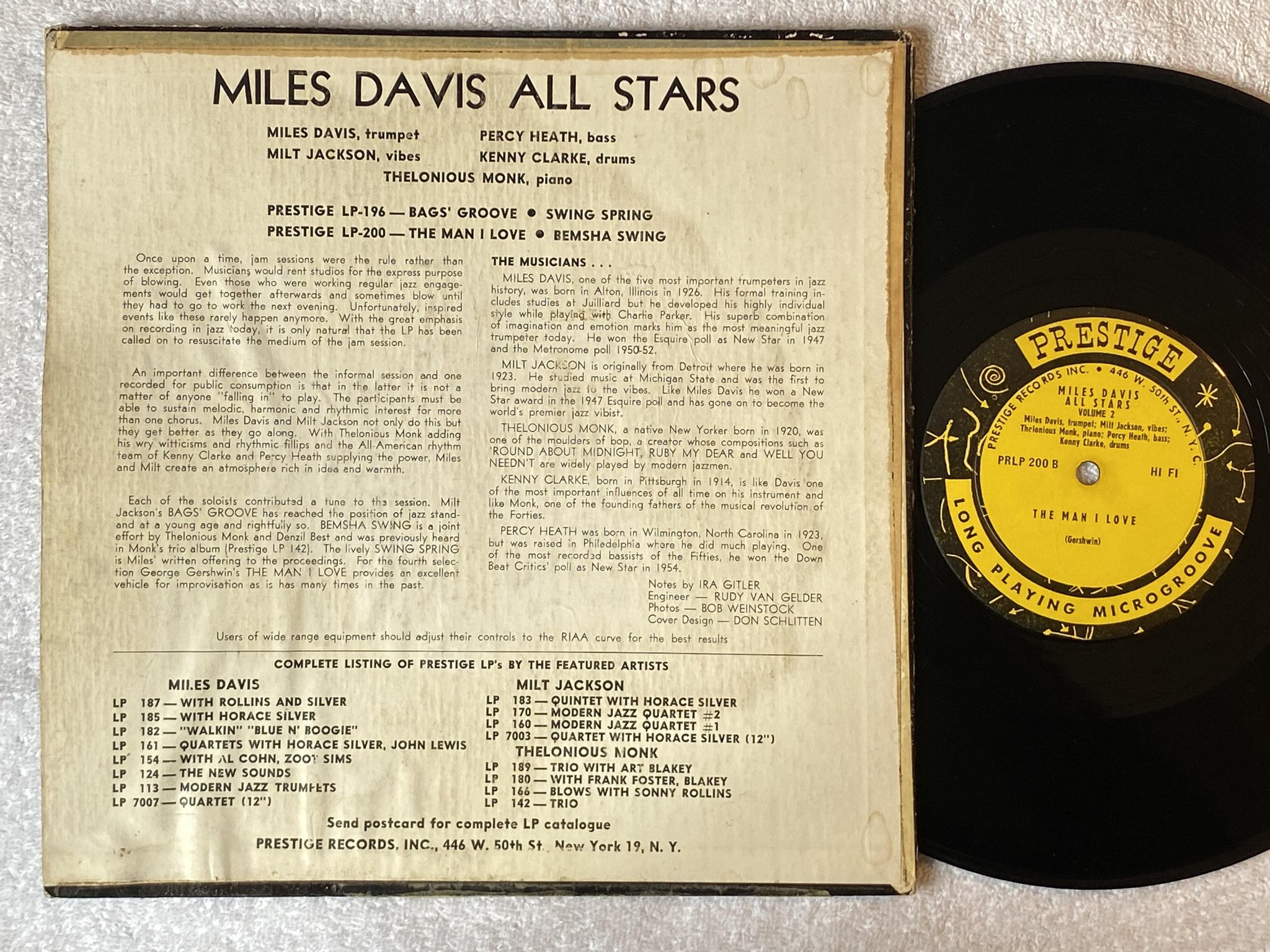 Omslagsbild för skivan MILES DAVIS ALL STARS volume 2 10"LP -55 US PRESTIGE PRLP 200