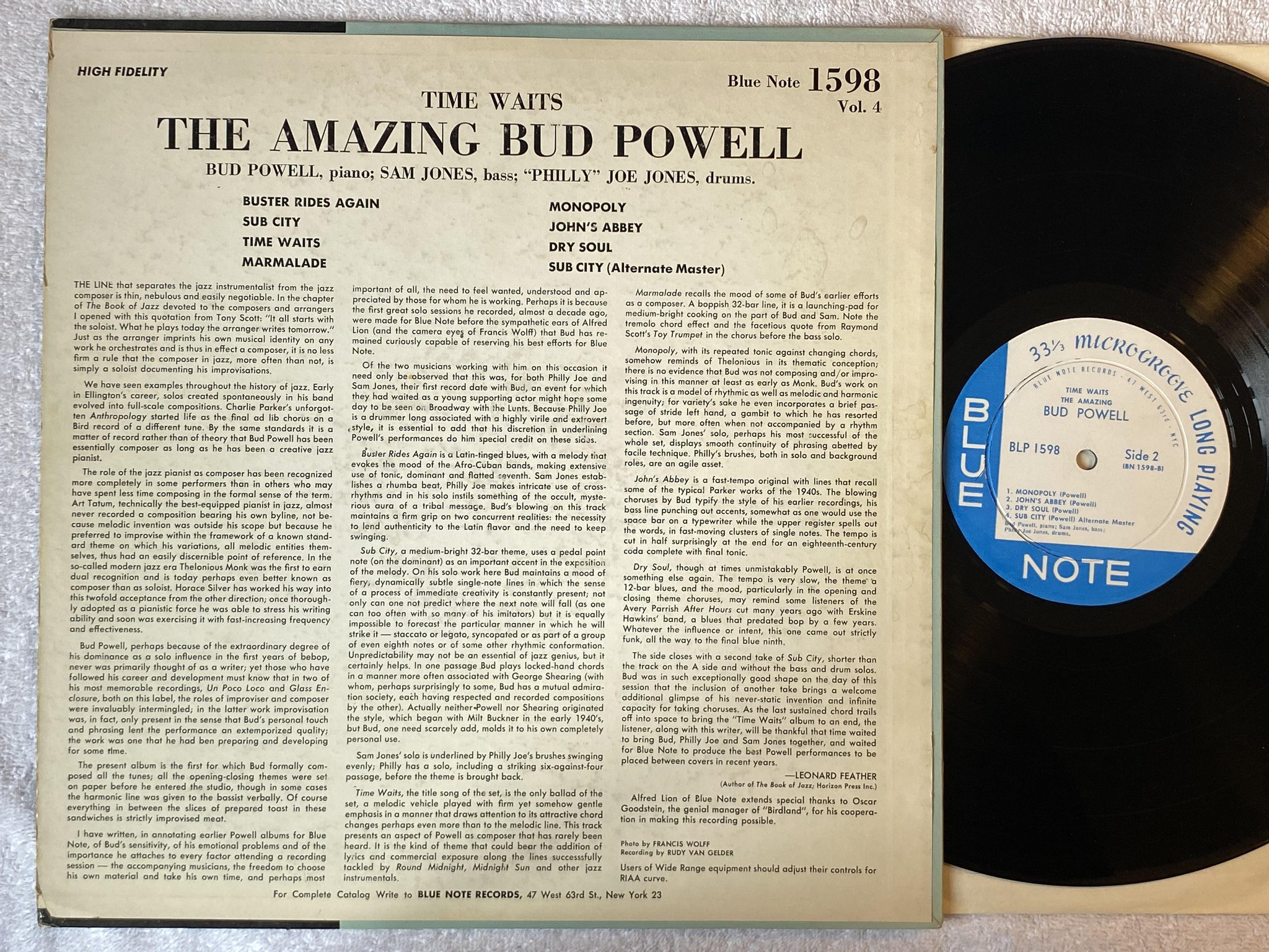 Omslagsbild för skivan BUD POWELL Time Waits LP -58 US BLUE NOTE BLP 1598 47 West 63rd ** R A R E **