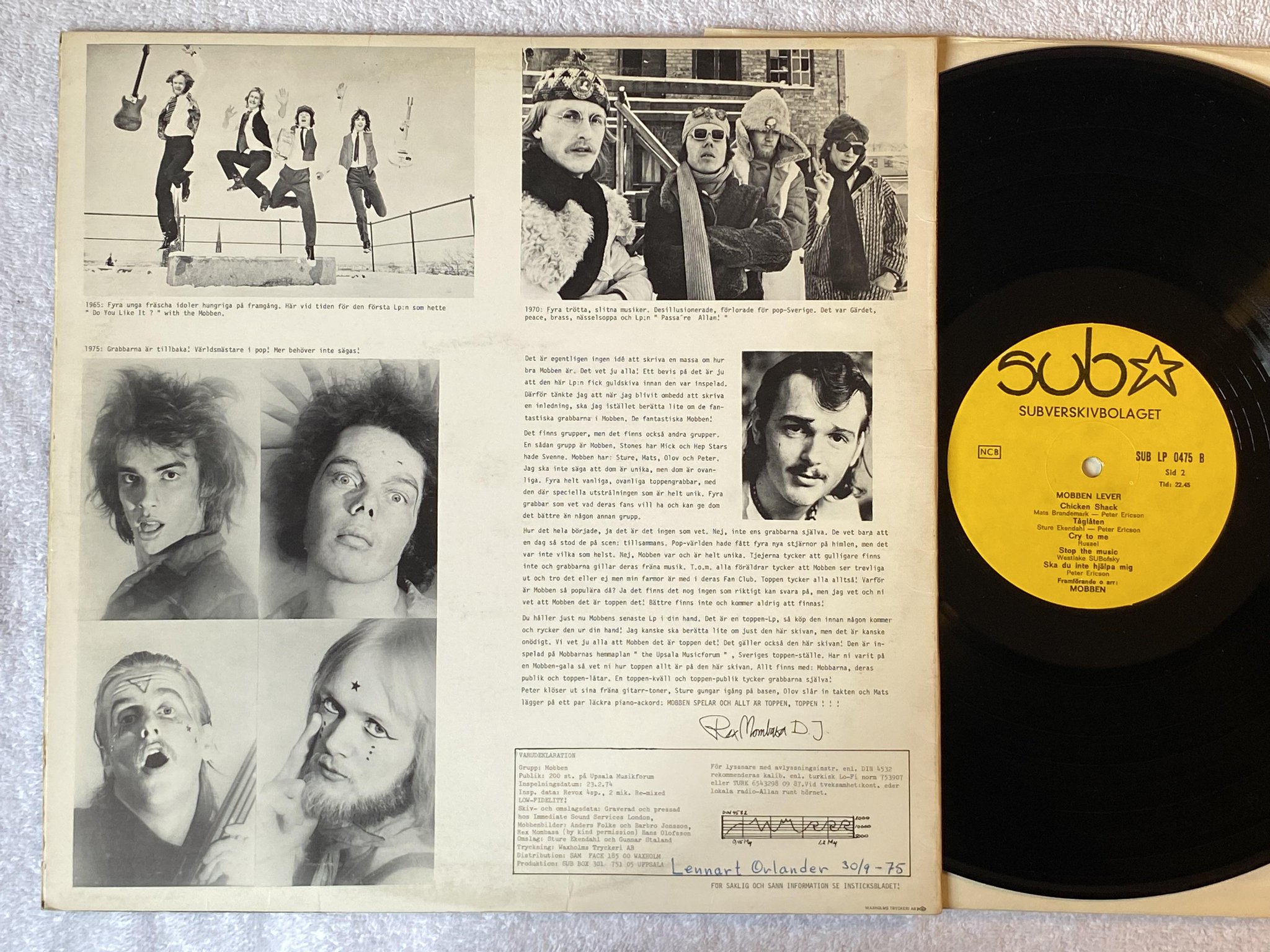 Omslagsbild för skivan MOBBEN Mobben Lever - Världsmästare I Pop LP -75 SUBVERSKIVBOLAGET SUB LP 0475