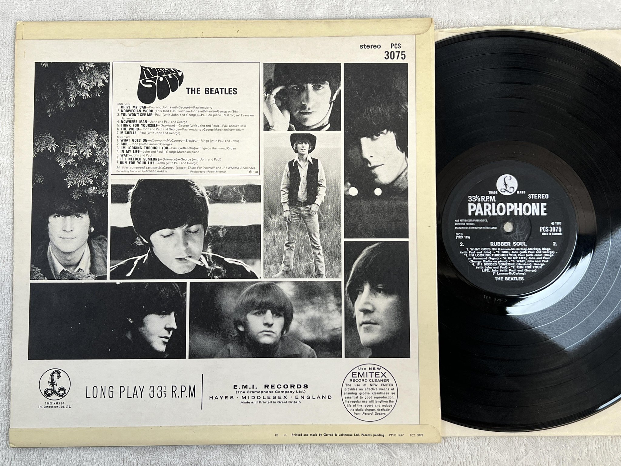 Omslagsbild för skivan THE BEATLES rubber soul LP -65 Denmark PARLOPHONE PCS 3075