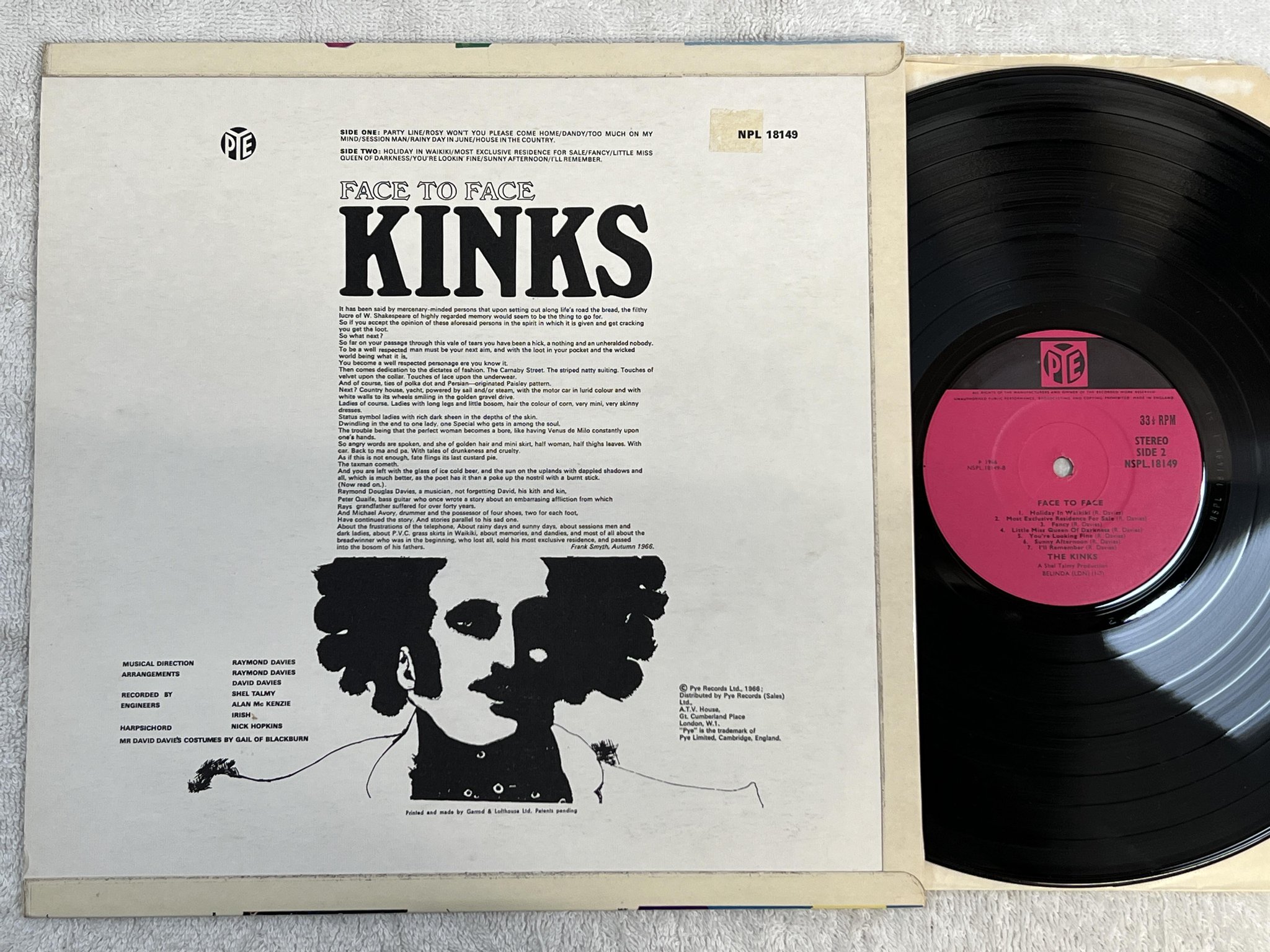 Omslagsbild för skivan THE KINKS face to face LP -66 UK PYE NSLP 18149