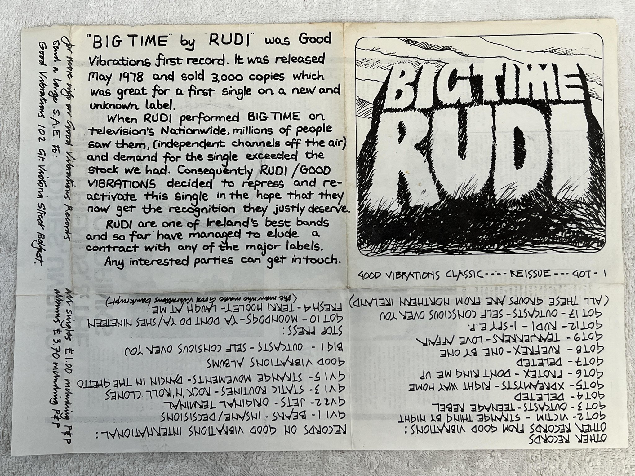 Omslagsbild för skivan RUDI Big Time 7" -79 re UK GOOD VIBRATIONS GOT 1 *** NEW WAVE / PUNK ***