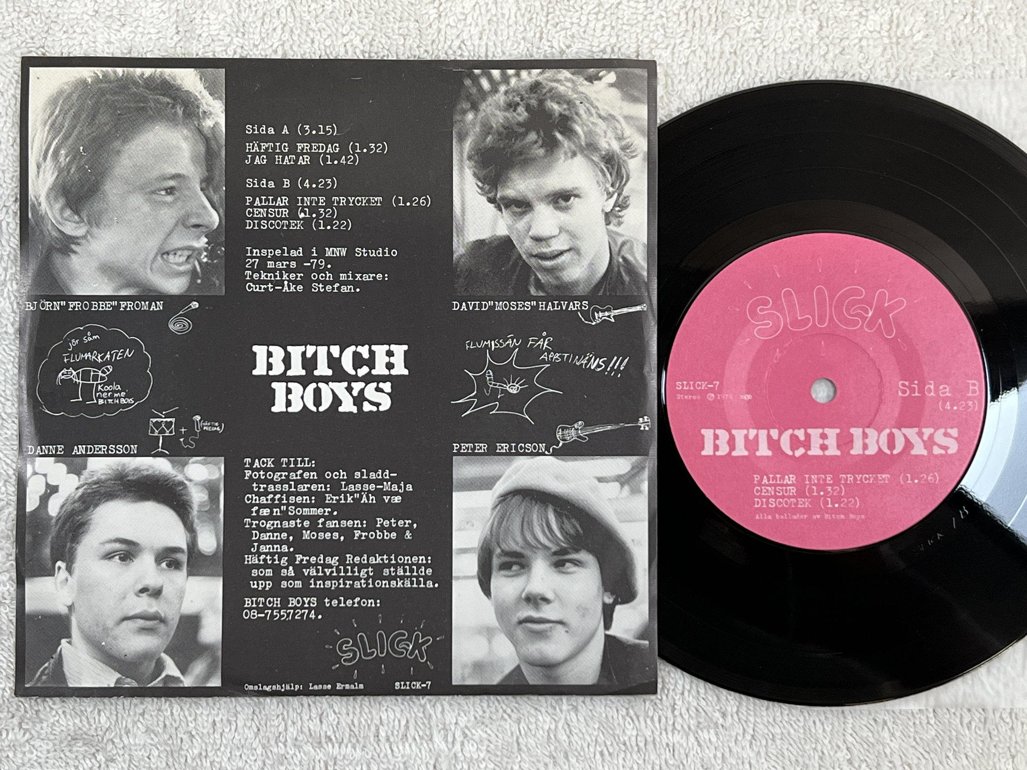 Omslagsbild för skivan BITCH BOYS häftig fredag 7" -81 Swe MUSIKLAGET SLICK SLICK-7 *** PUNK ***