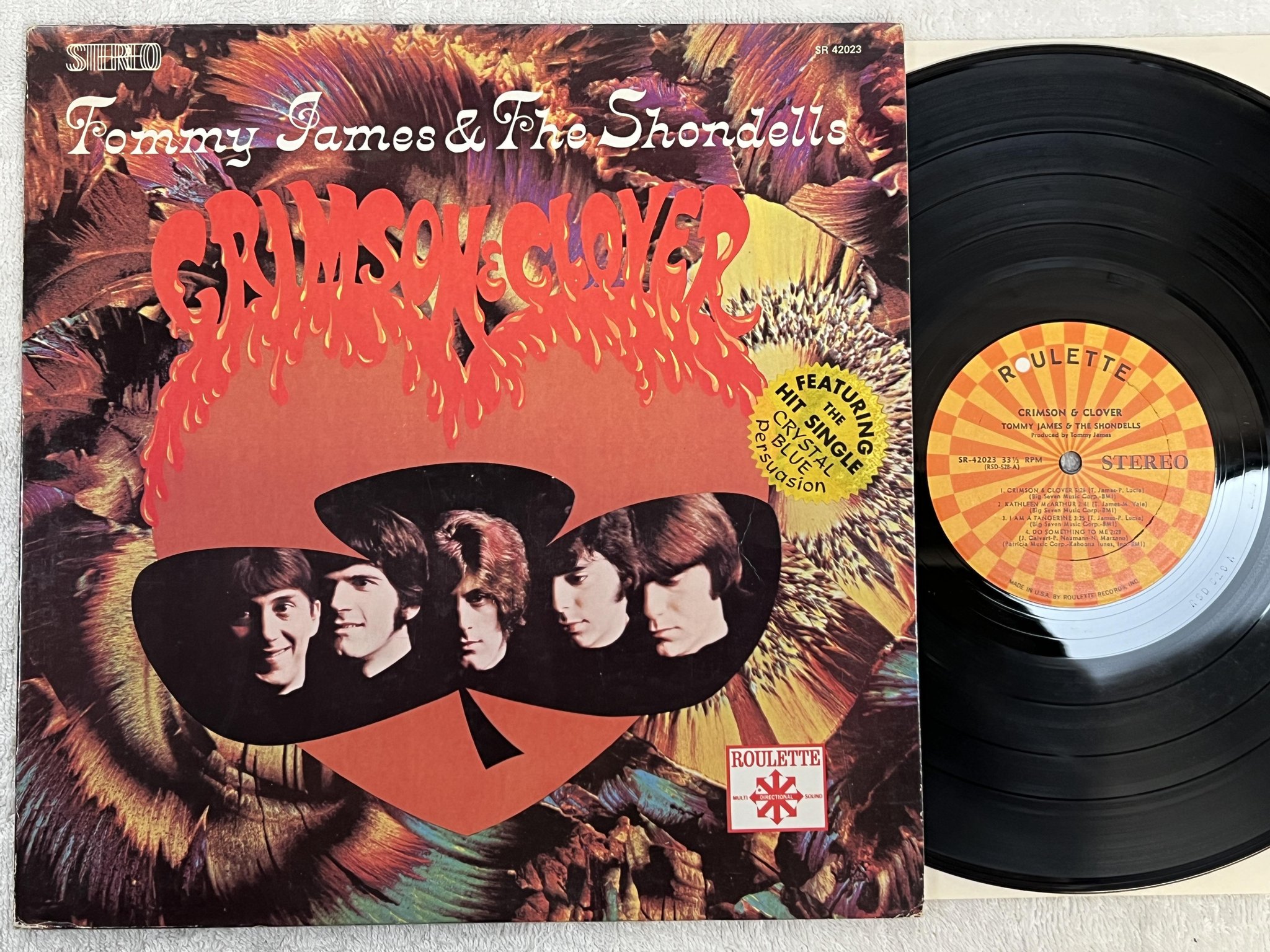 Omslagsbild för skivan TOMMY JAMES & THE SHONDELLS Crimson & Clover LP -69 US Roulette SR 42023