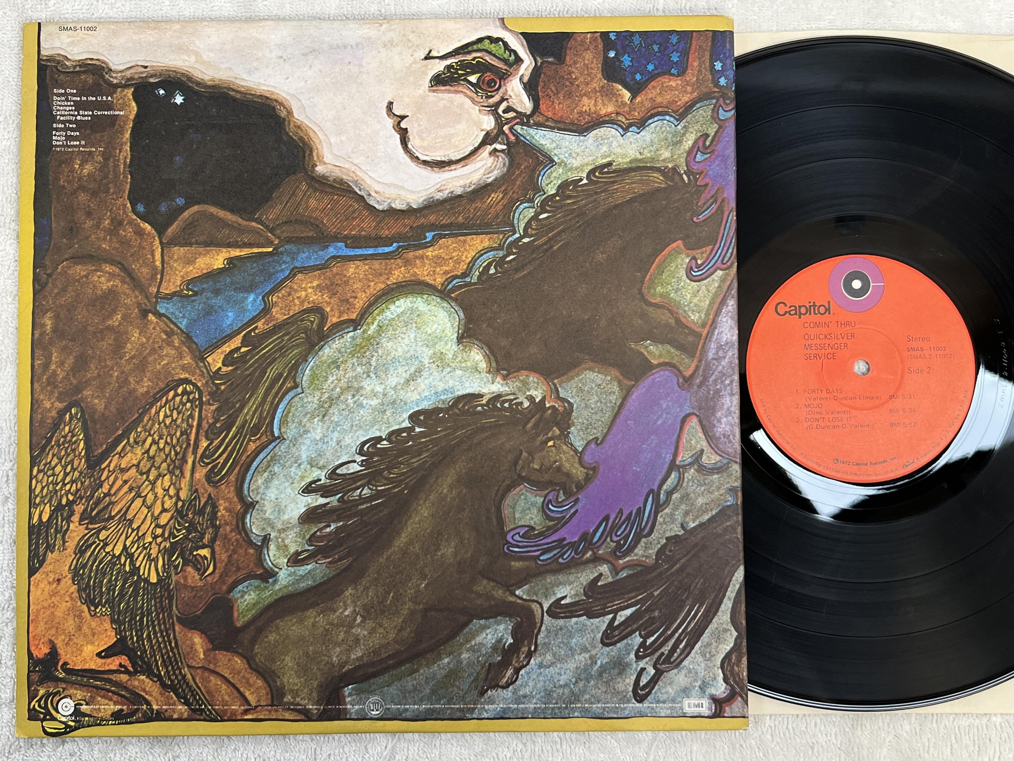 Omslagsbild för skivan QUICKSILVER MESSENGER SERVICE Comin' Thru LP -72 US CAPITOL SMAS-11002