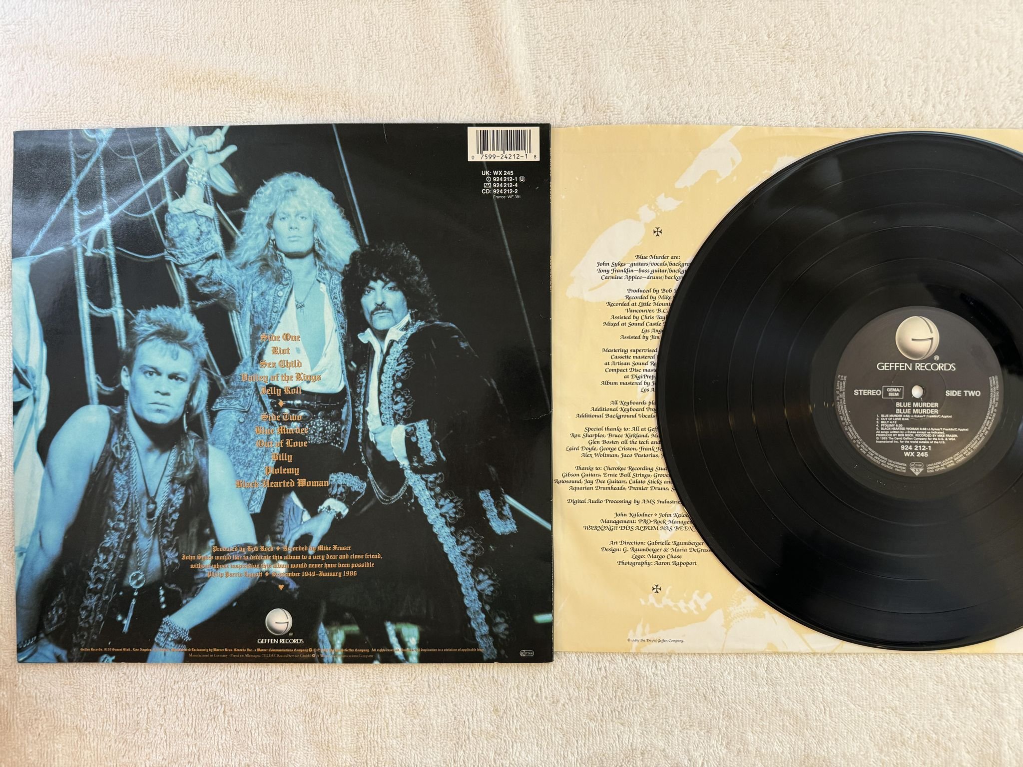 Omslagsbild för skivan BLUE MURDER s/t LP -89 Ger GEFFEN 924 212-1