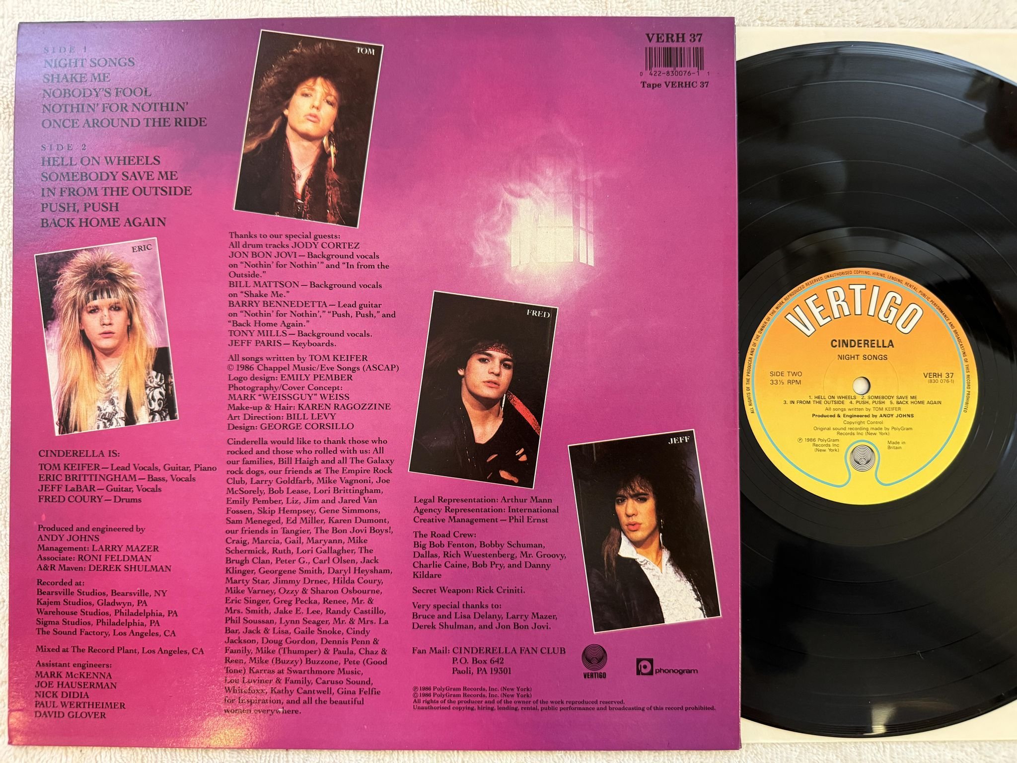 Omslagsbild för skivan CINDERELLA night songs LP -86 UK VERTIGO VERH 37