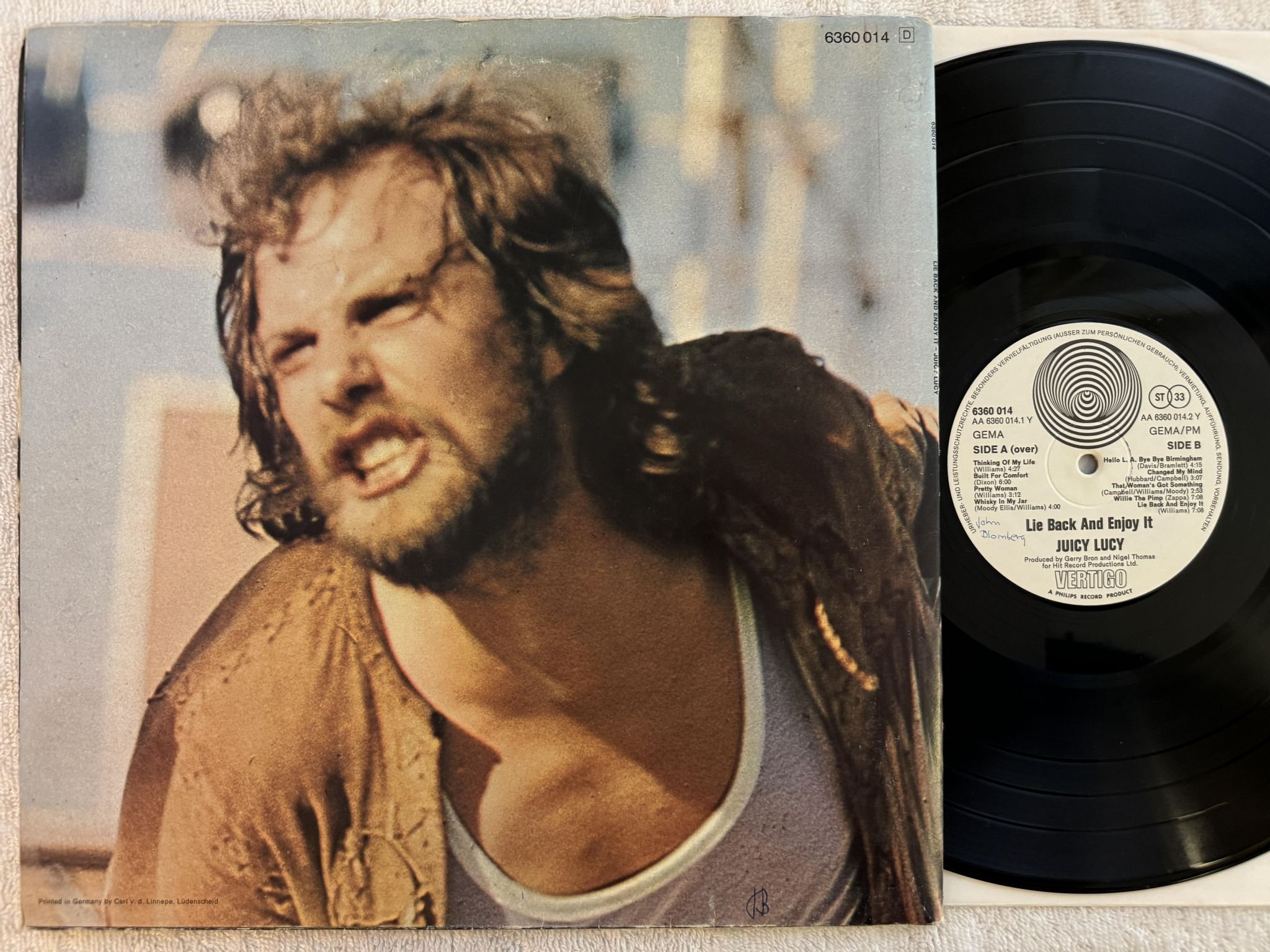 Omslagsbild för skivan JUICY LUCY lie back and enjoy it LP Ger VERTIGO swirl 6360 014 Y