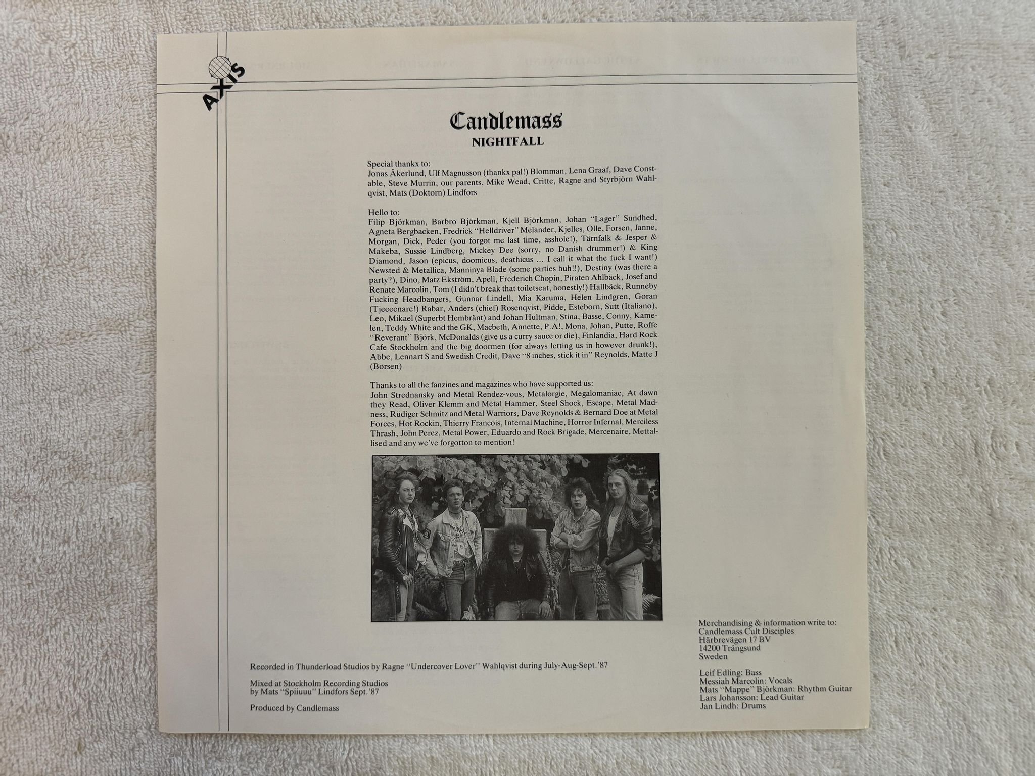 Omslagsbild för skivan CANDLEMASS nightfall LP -87 AXIS LP3