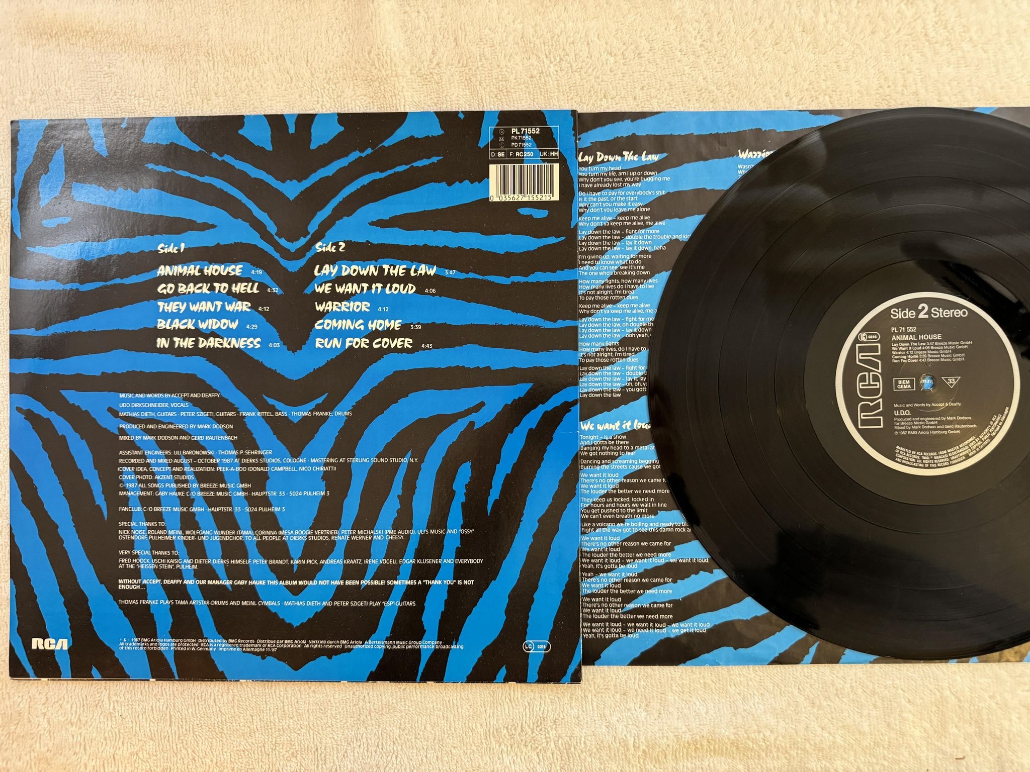 Omslagsbild för skivan UDO animal house LP -87 Ger RCA PL 71552