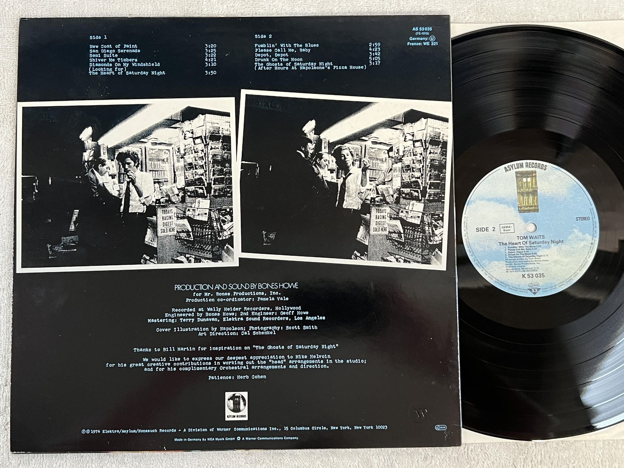 Omslagsbild för skivan TOM WAITS the heart of saturday night LP re ASYLUM K 53 035