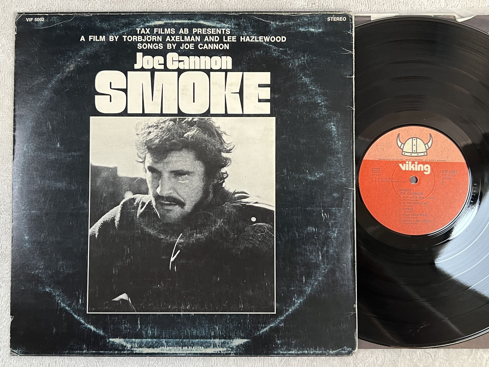 Omslagsbild för skivan JOE CANNON smoke LP A Film By Torbjörn Axelman And Lee Hazlewood * SOUNDTRACK *