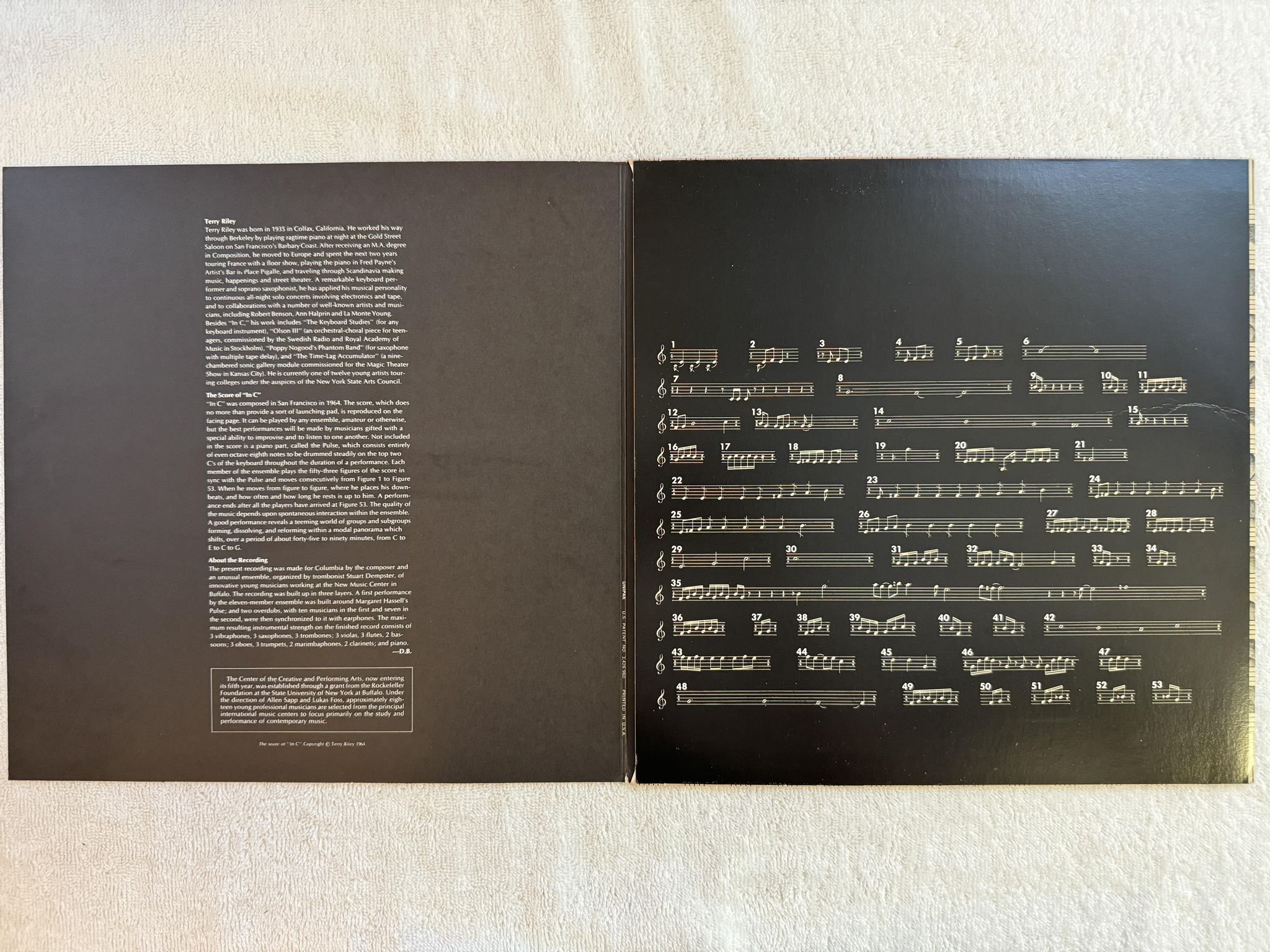 Omslagsbild för skivan TERRY RILEY in C LP re US CBS MS 7178