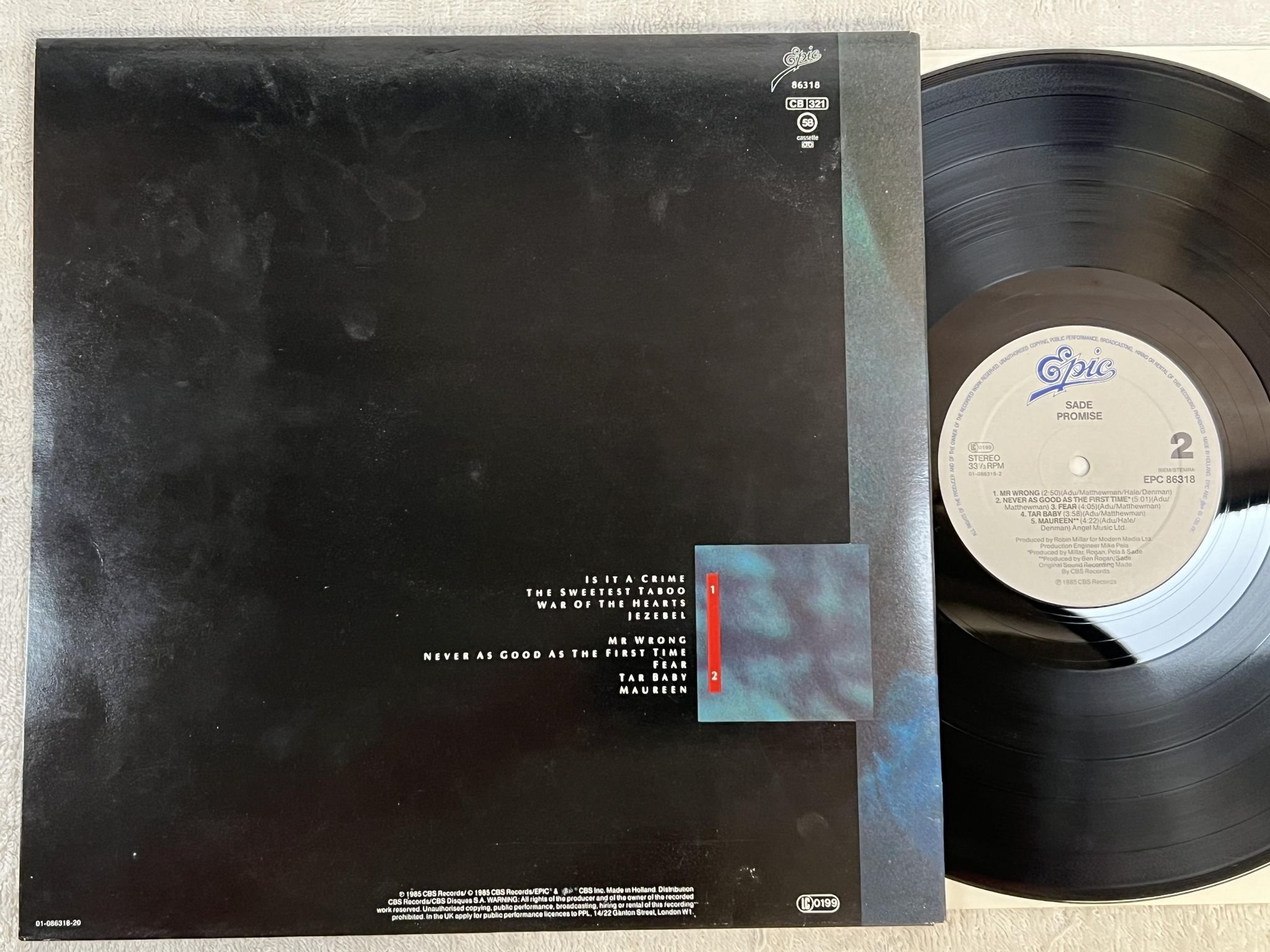 Omslagsbild för skivan SADE promise LP -85 Hol EPIC epc 86318
